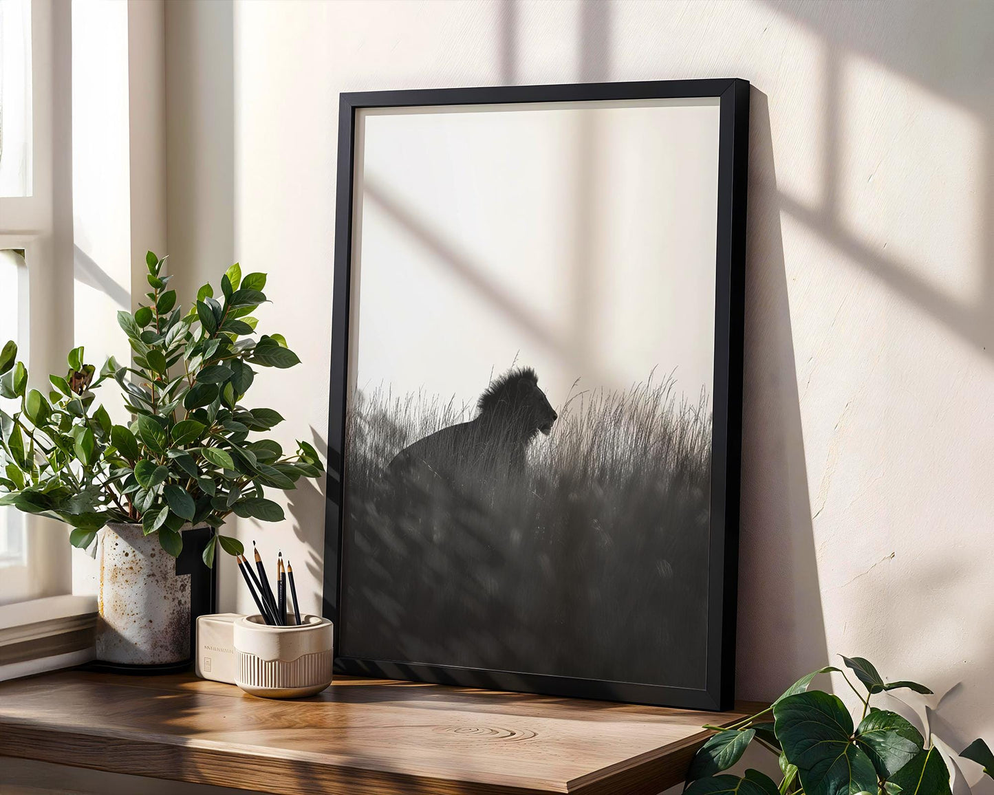 Wildlife Poster | Lion Silhouette Art Print | Minimalist Safari Photography wall art print, minimalist black and white poster, modern Scandinavian wall decor, Monohaus