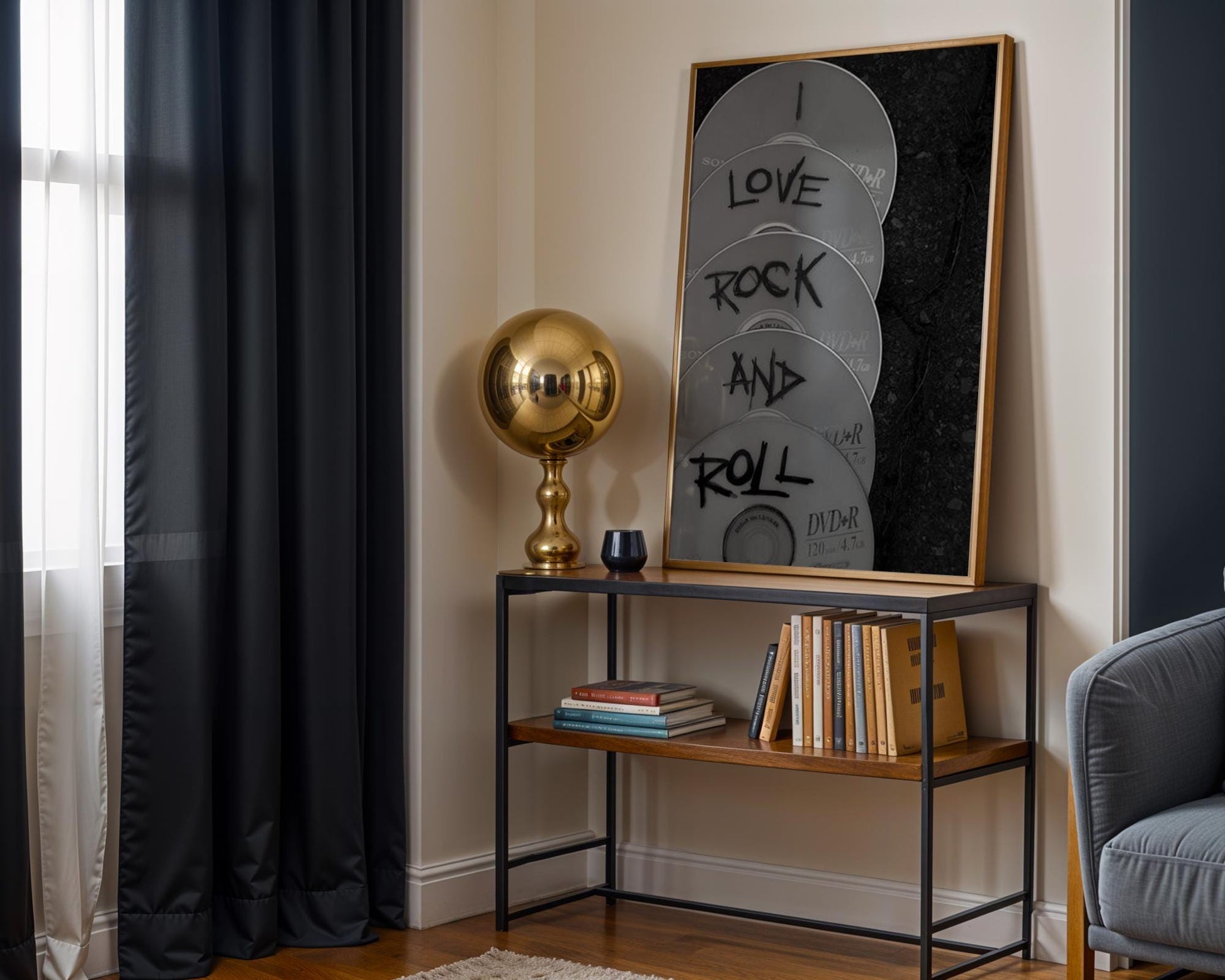 Designer Wall Art | I Love Rock and Roll Photography | Black & White Music Print | Retro Decor wall art print, minimalist black and white poster, modern Scandinavian wall decor, Monohaus