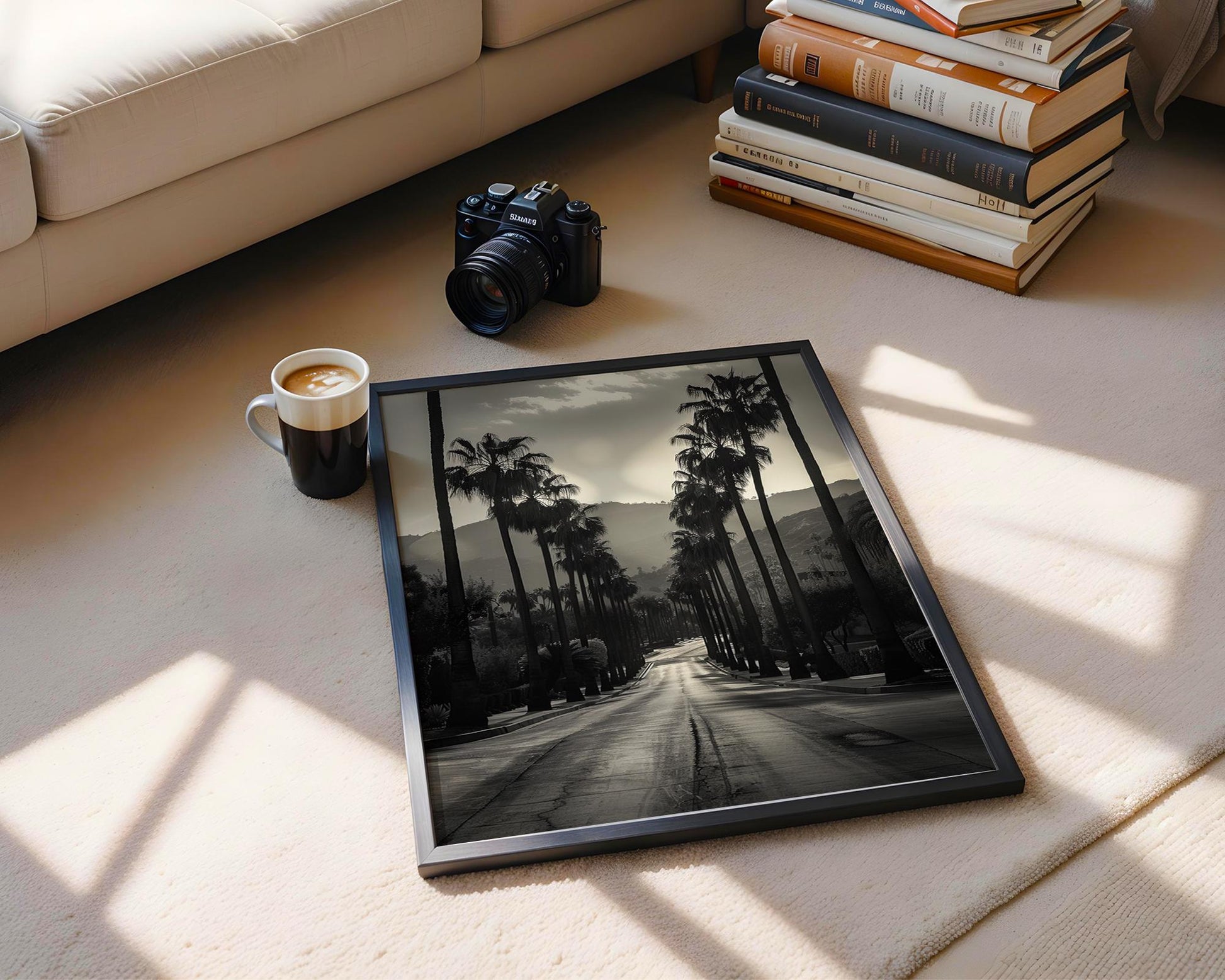 World Landmark | Beverly Hills Palm Trees Print | Minimalist Black and White Photography wall art print, minimalist black and white poster, modern Scandinavian wall decor, Monohaus