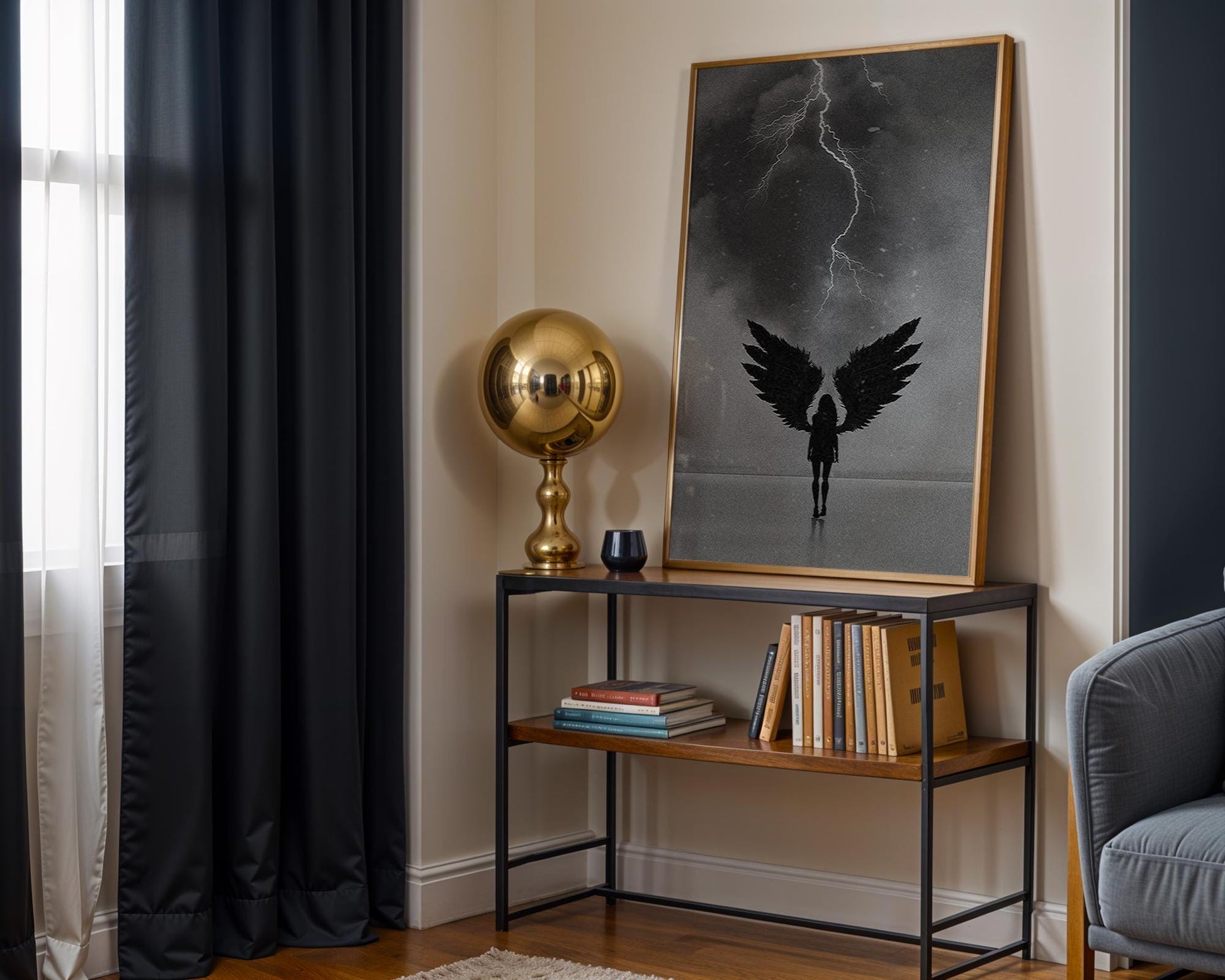 Dark Angel Print | Black & White Lightning Photography, Surreal Wall Art wall art print, minimalist black and white poster, modern Scandinavian wall decor, Monohaus