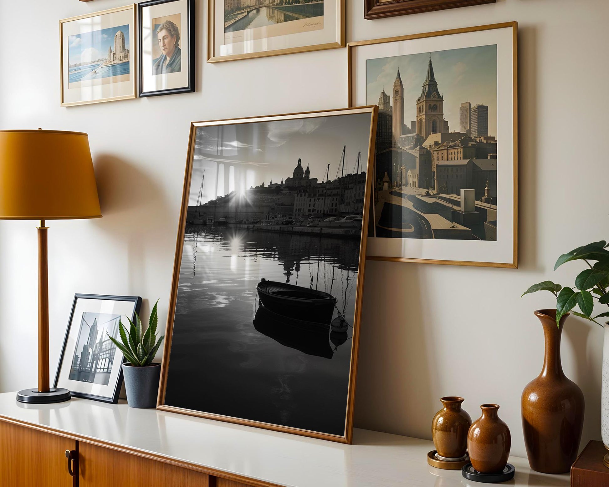 World Landmark | Marseille Harbour Print | Sunrise, French Coastline Photography wall art print, minimalist black and white poster, modern Scandinavian wall decor, Monohaus