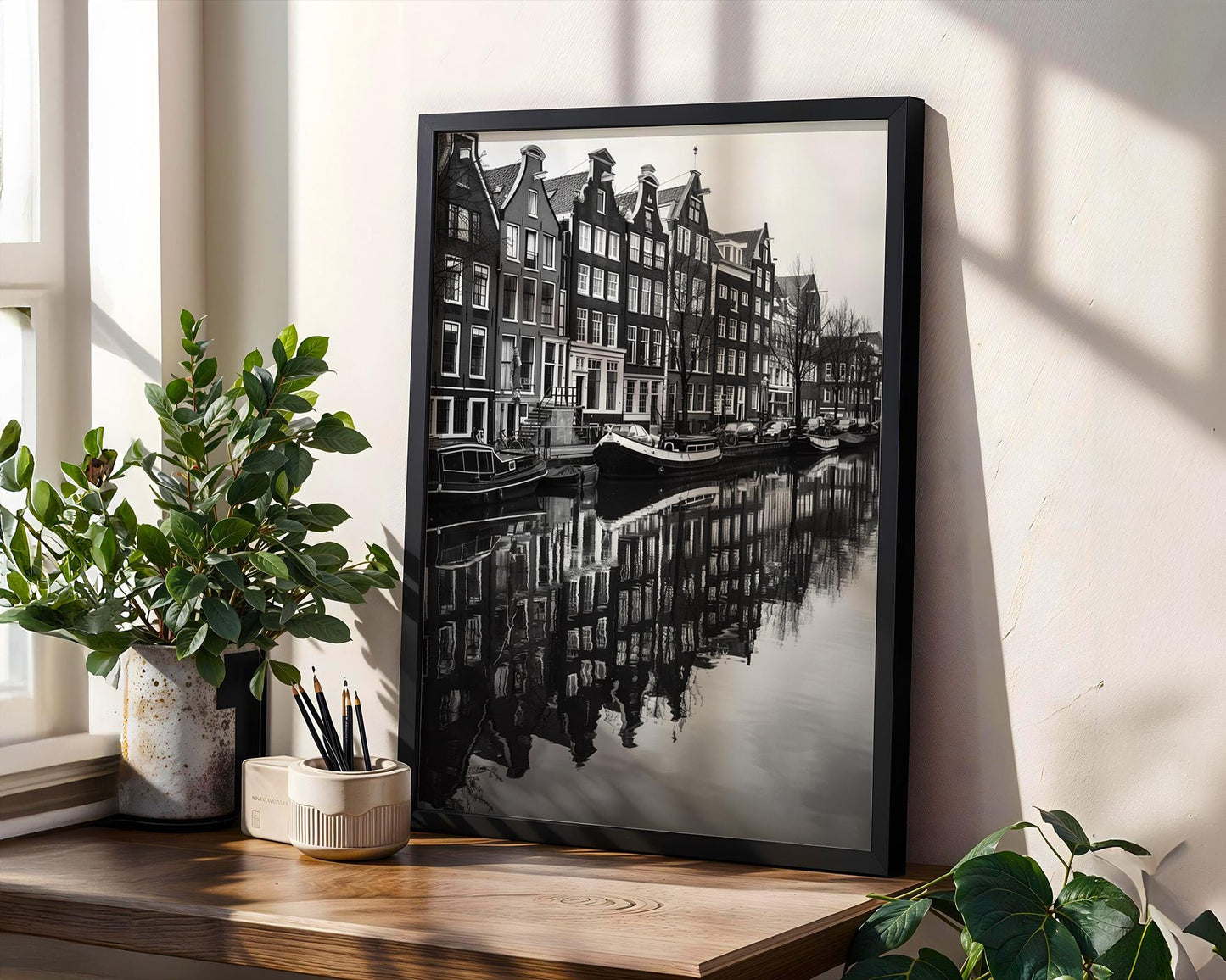World Landmark | Amsterdam Canal Black and White Photography Print | Minimalist Home Decor