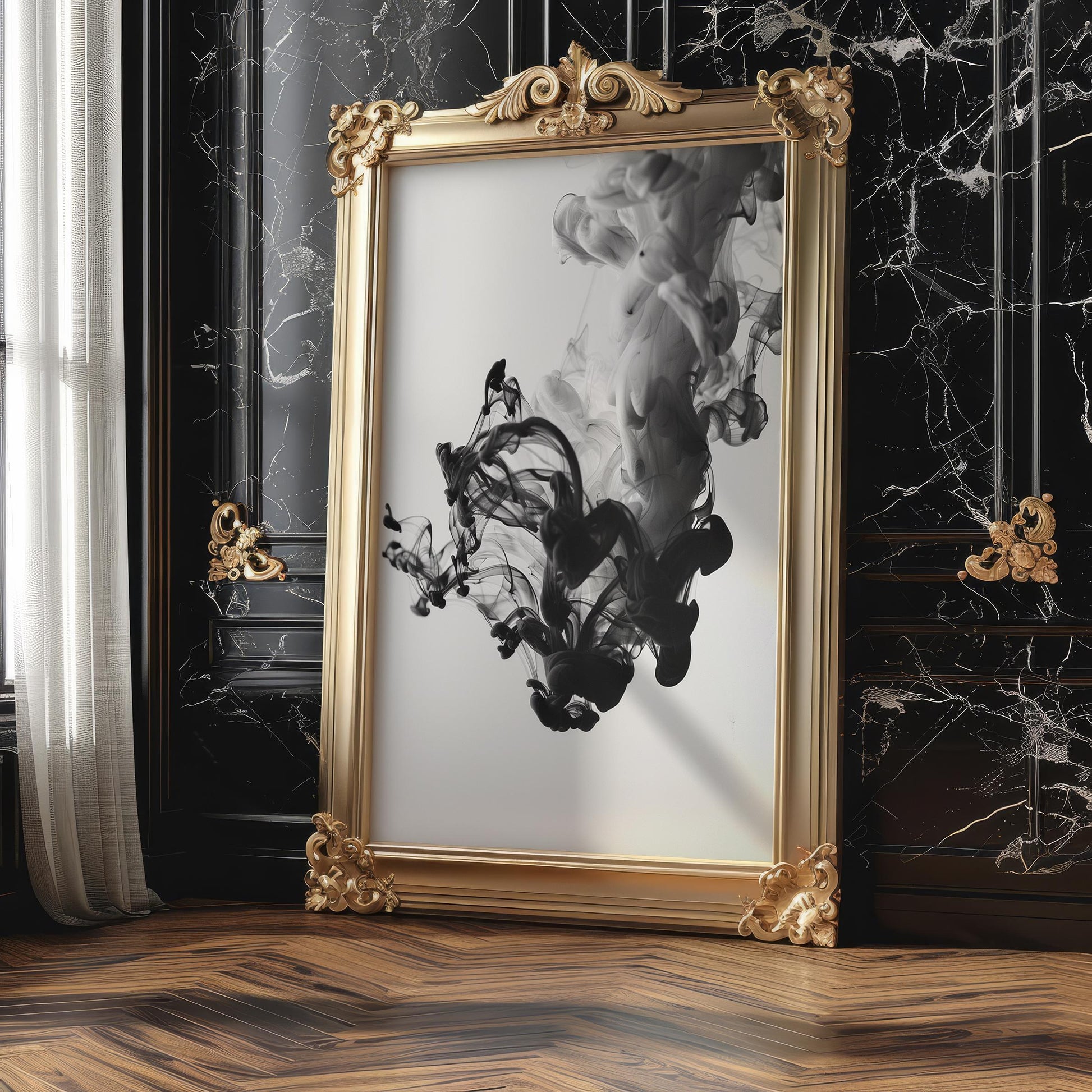 Minimal Wall Art | Black and White Ink Print | Minimalist Smoke Photography wall art print, minimalist black and white poster, modern Scandinavian wall decor, Monohaus