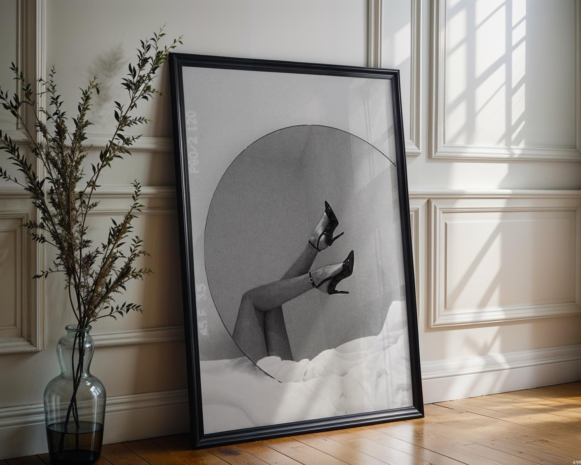 Designer Wall Art | Heels Reflection Print | Black and White Glamour Photography wall art print, minimalist black and white poster, modern Scandinavian wall decor, Monohaus