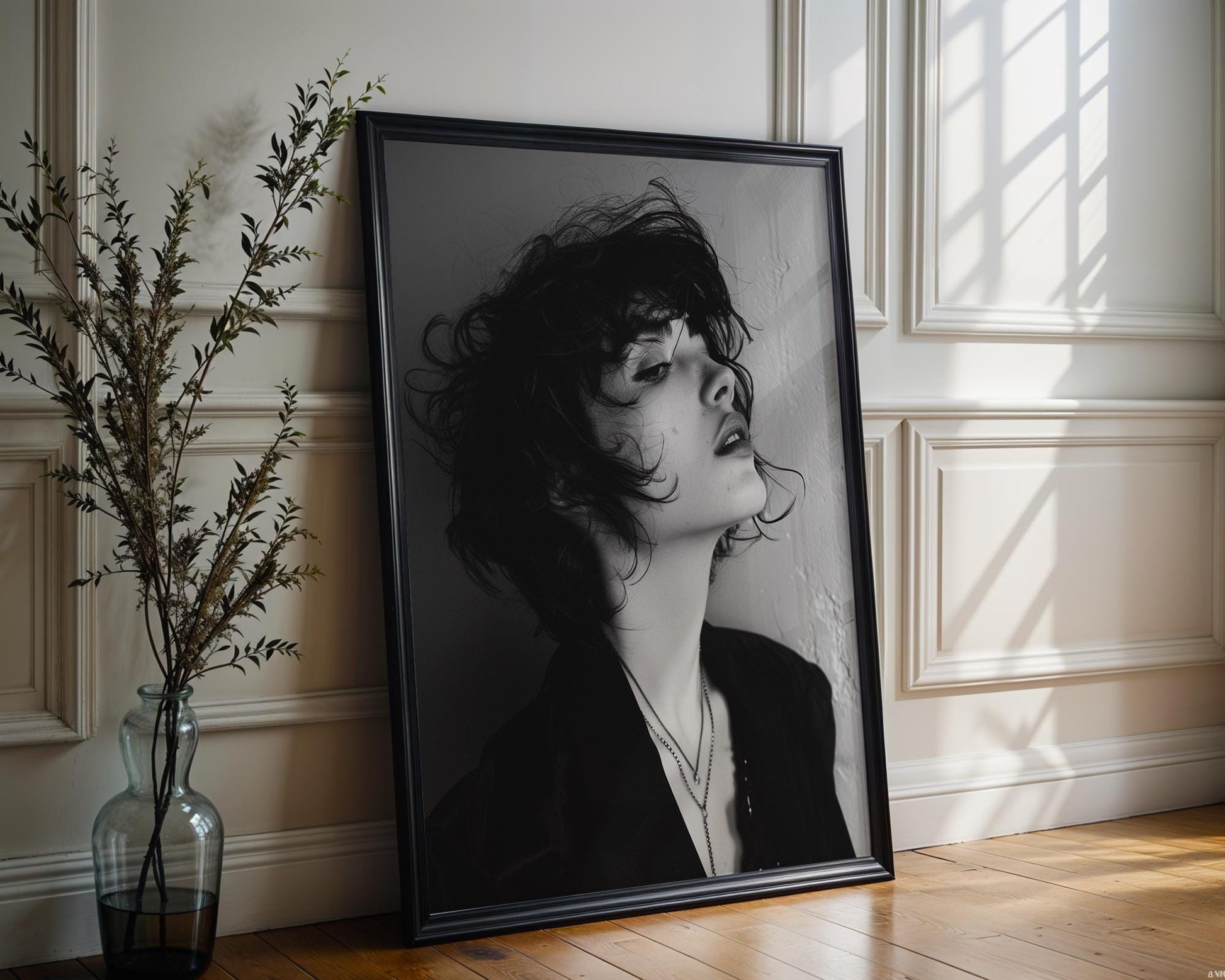 Minimal Wall Art Noir Portrait Print | Moody Black and White Female Photography wall art print, minimalist black and white poster, modern Scandinavian wall decor, Monohaus