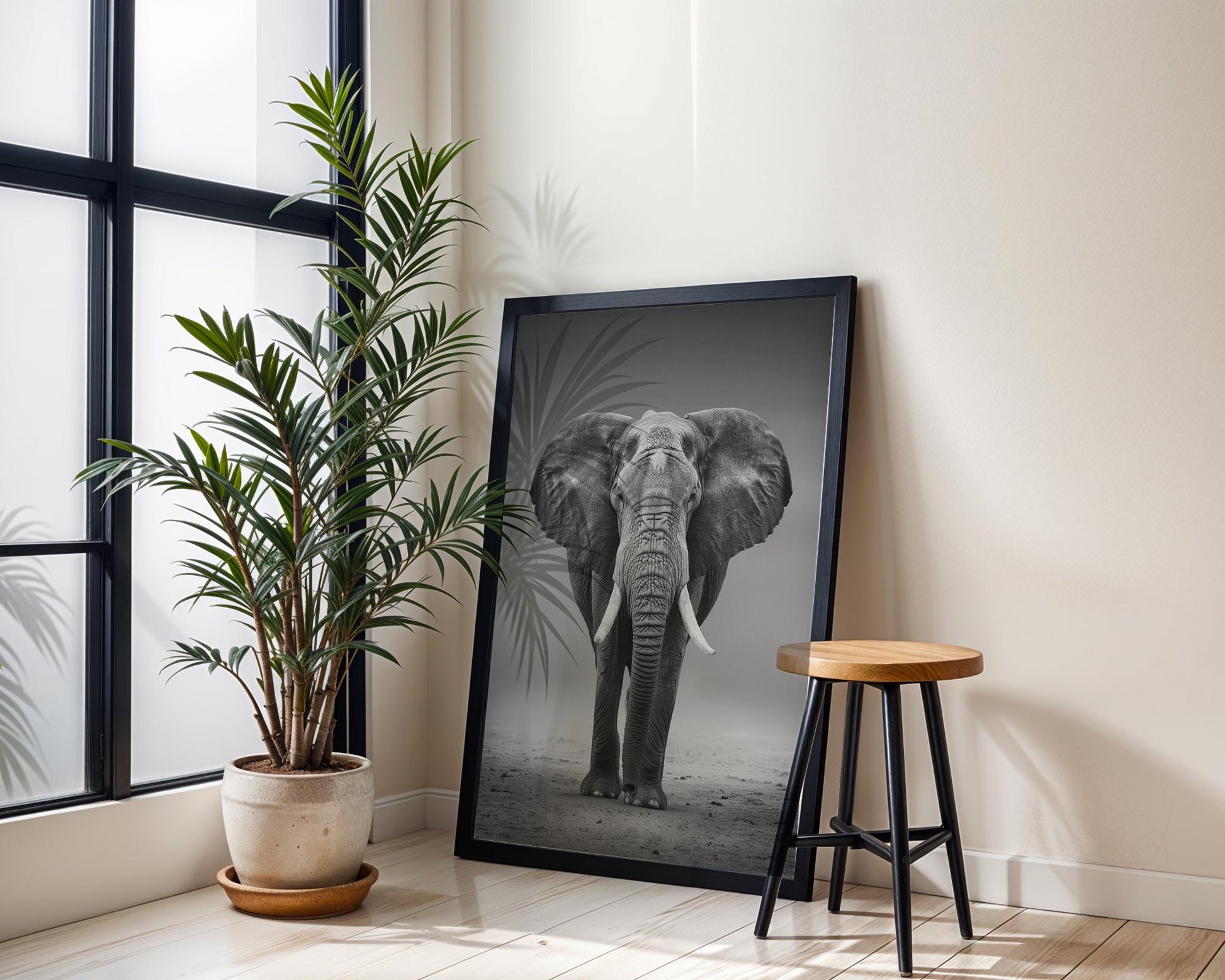 Wildlife Poster | Elephant Fine Art Print | Black & White Minimal Photography wall art print, minimalist black and white poster, modern Scandinavian wall decor, Monohaus