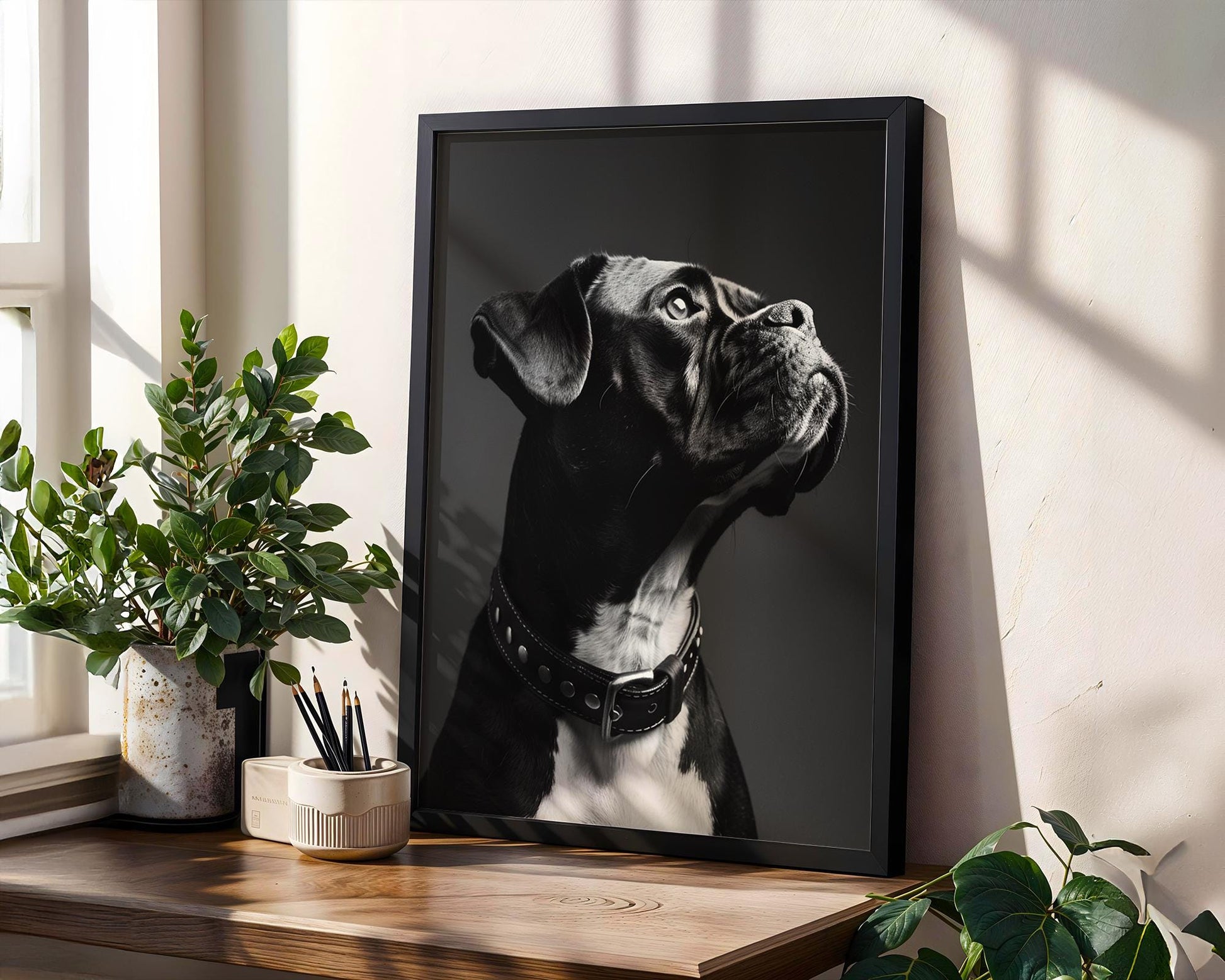 Dog Photography Boxer Pet Portrait Print | Black and White Home Decor, Minimalist Poster wall art print, minimalist black and white poster, modern Scandinavian wall decor, Monohaus
