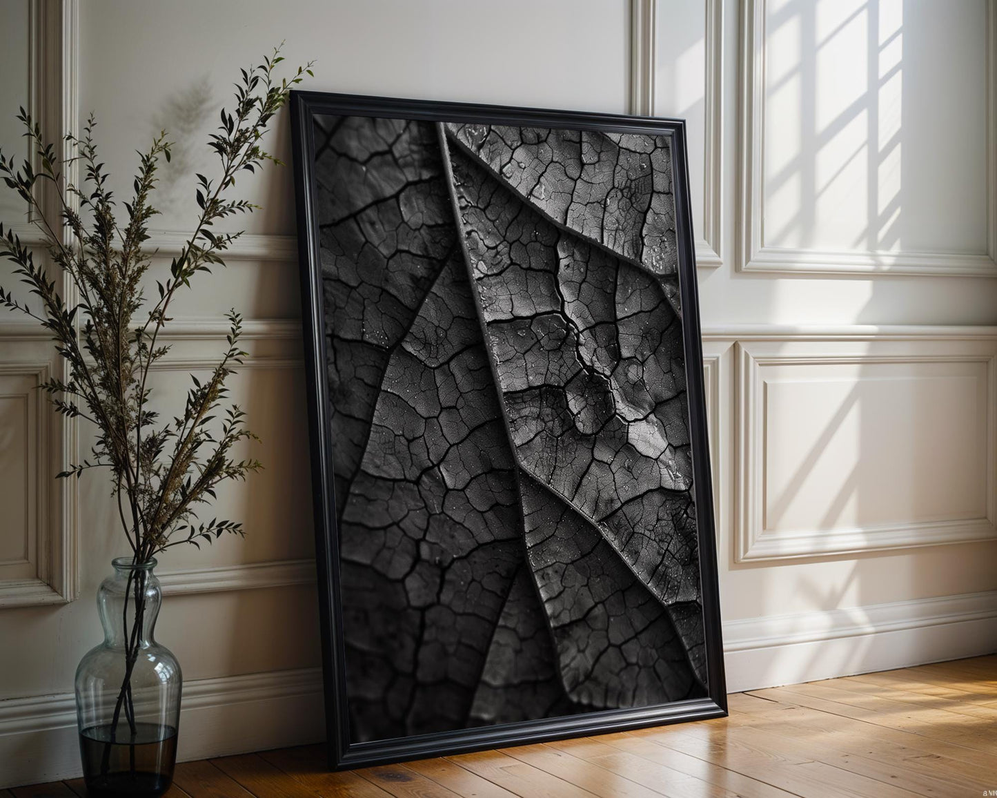 Botanical Photo | Monochrome Leaf Macro Print | Moody  Fine Art Photography wall art print, minimalist black and white poster, modern Scandinavian wall decor, Monohaus