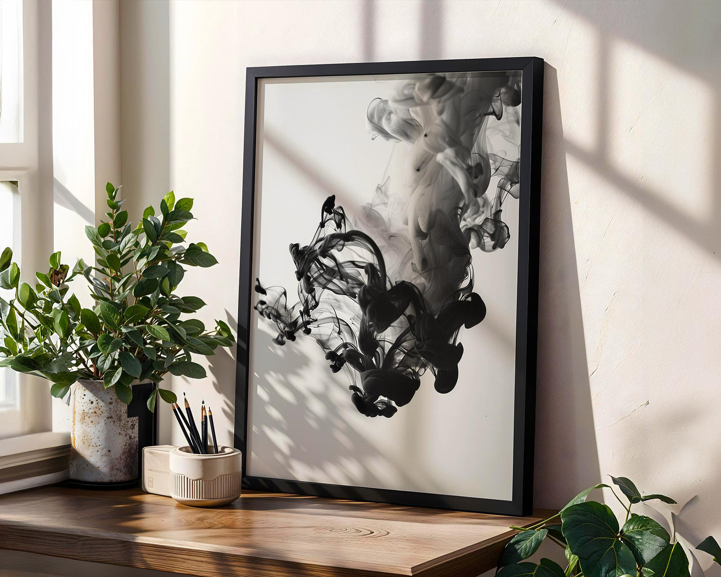 Minimal Wall Art | Black and White Ink Print | Minimalist Smoke Photography wall art print, minimalist black and white poster, modern Scandinavian wall decor, Monohaus