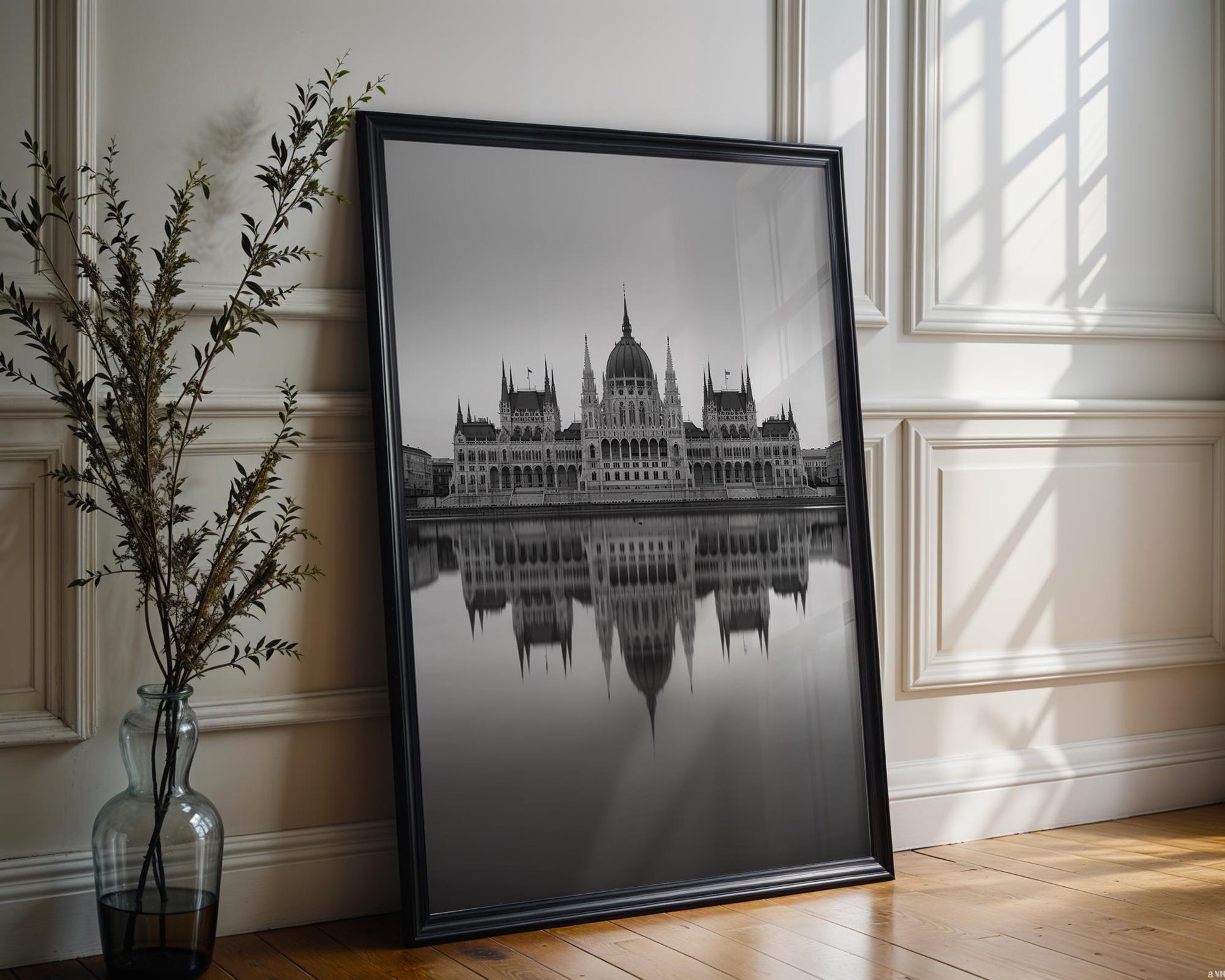 World Landmark | Budapest Parliament Print | Black and White Minimalist Architecture wall art print, black and white architectural poster, minimalist modern Scandinavian wall decor, Monohaus