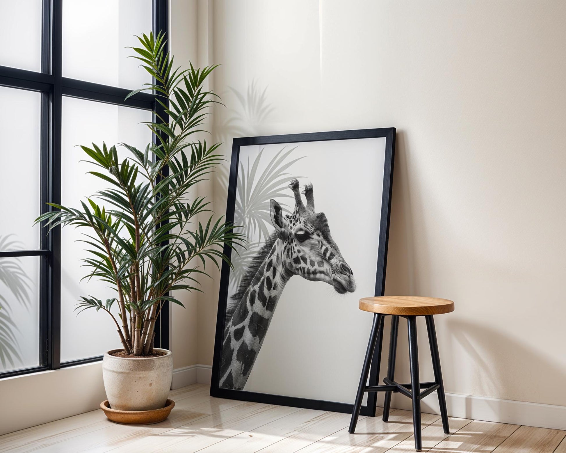 Wildlife Poster | Giraffe Profile Print | Black & White Safari Photography wall art print, minimalist black and white poster, modern Scandinavian wall decor, Monohaus