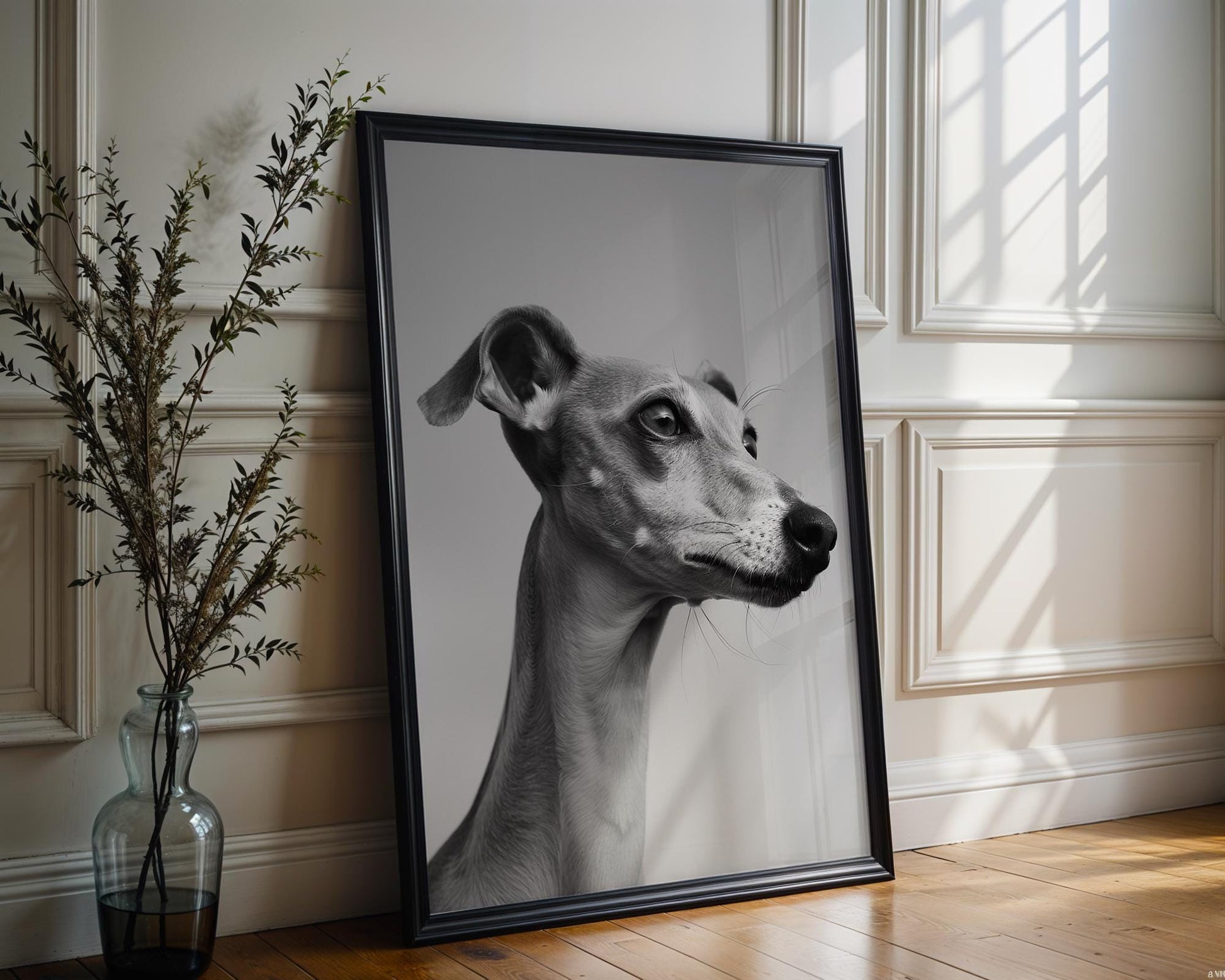 Dog Photography Whippet Pet Art Print | Modern Minimalist Home Decor wall art print, minimalist black and white poster, modern Scandinavian wall decor, Monohaus
