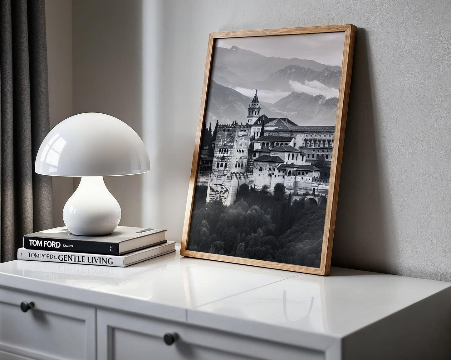 World Landmark | Alhambra Palace, Granada, Spain Print | Black and White Photography wall art print, minimalist black and white poster, modern Scandinavian wall decor, Monohaus