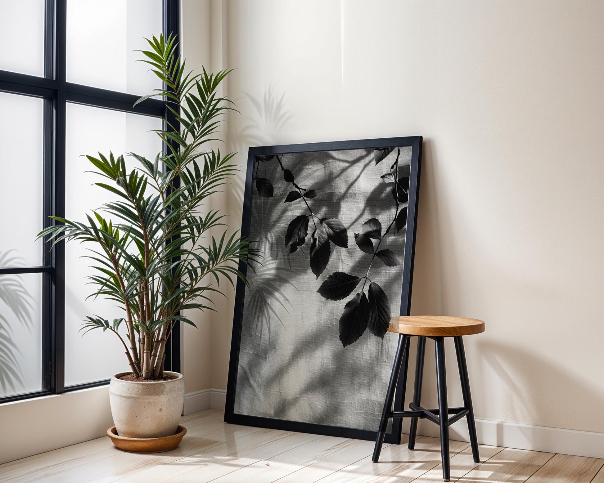Botanical Photo | Dramatic Shadow Leaf Print Set 2 | Minimal Wall Art Black & White  Home Decor | Abstract Plant Art Bathroom Poster abstract wall art print, geometric minimalist poster, modern Scandinavian decor, Monohaus