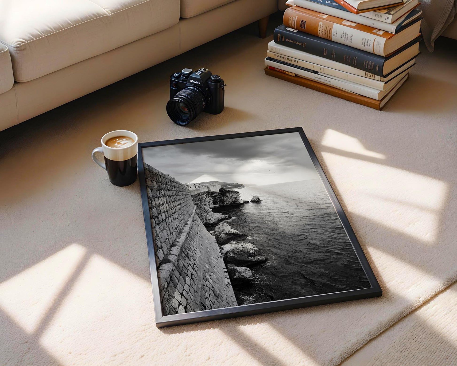 World Landmark | Dubrovnik Old Town Walls Print | Black and White Croatia Photography wall art print, minimalist black and white poster, modern Scandinavian wall decor, Monohaus