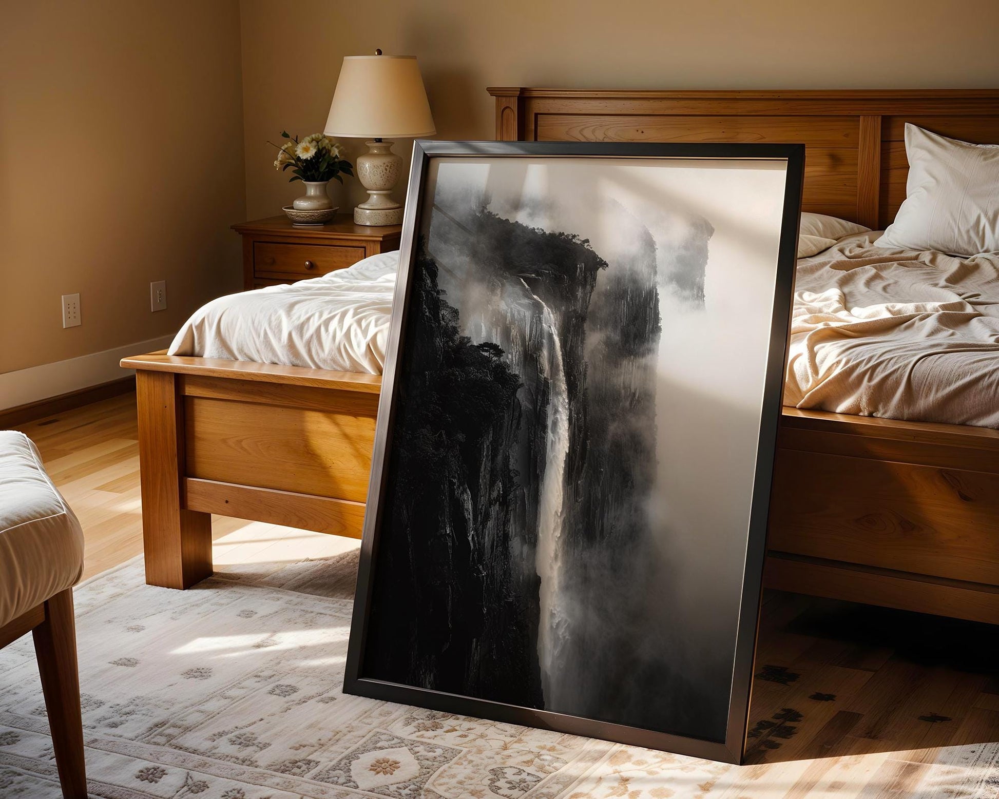 World Landmark | Waterfall Photography Print | Dramatic Black and White Landscape Wall Art wall art print, minimalist black and white poster, modern Scandinavian wall decor, Monohaus