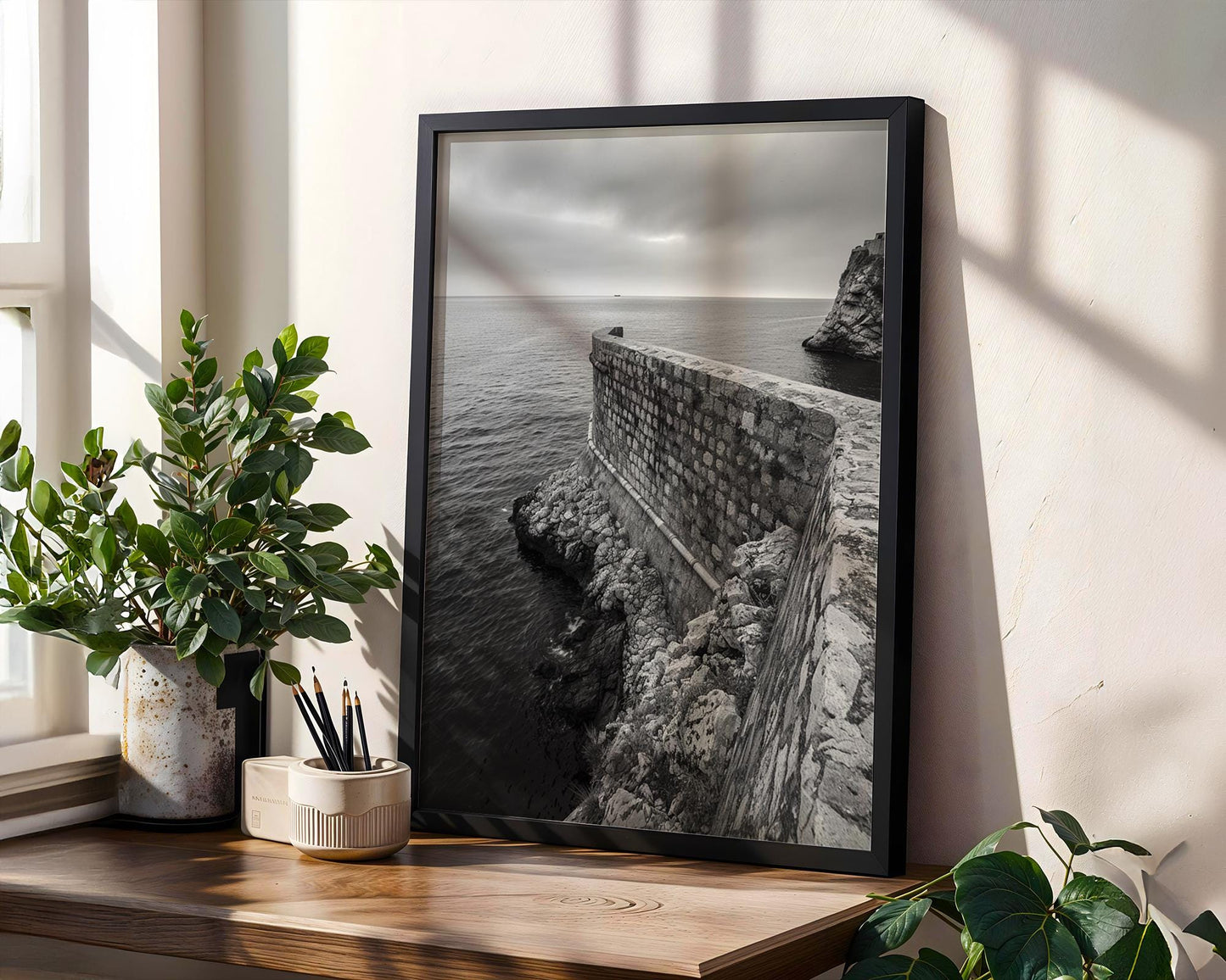 World Landmark | Dubrovnik City Walls Print | Black and White Adriatic Coast Photography wall art print, black and white architectural poster, minimalist modern Scandinavian wall decor, Monohaus