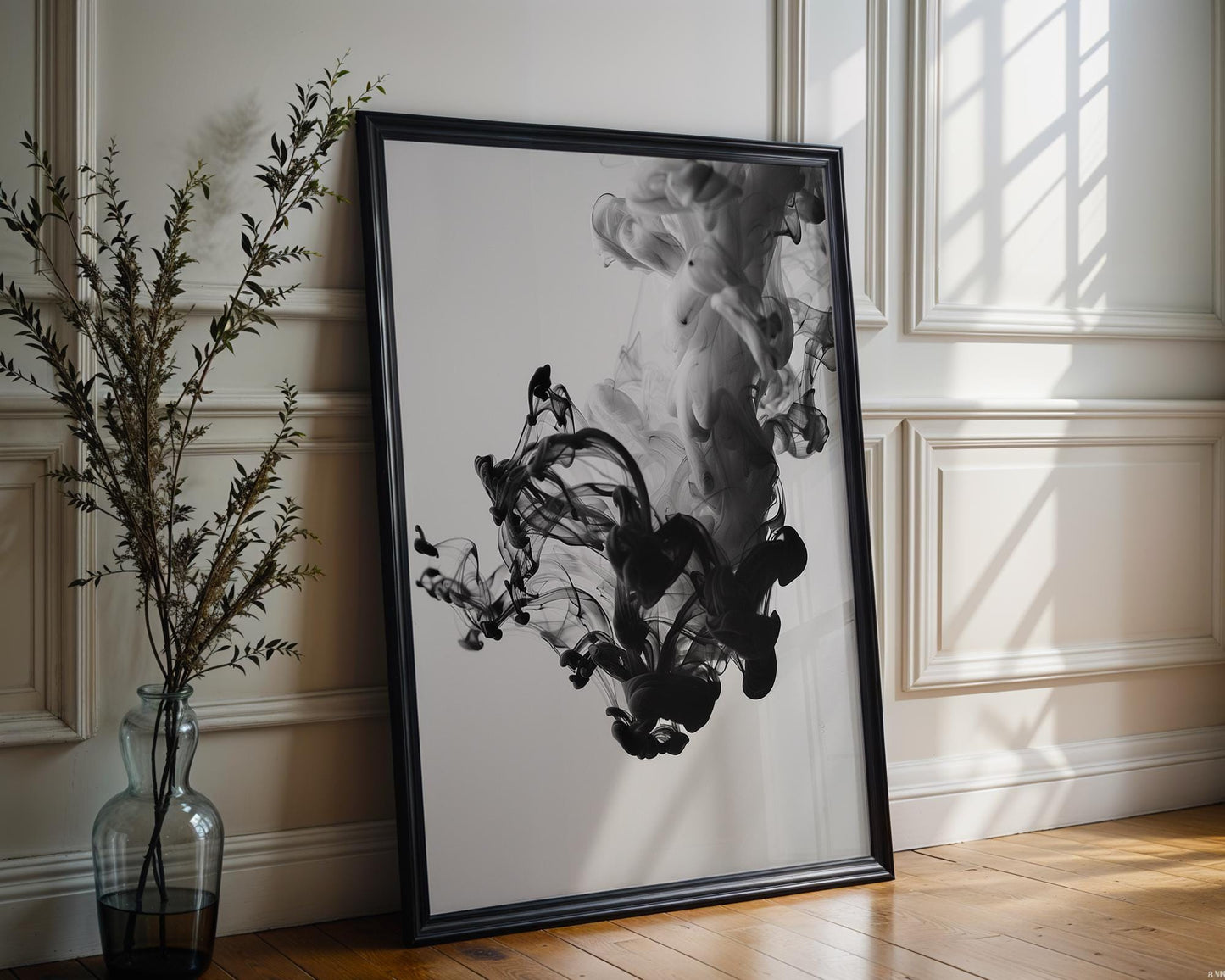 Minimal Wall Art | Black and White Ink Print | Minimalist Smoke Photography wall art print, minimalist black and white poster, modern Scandinavian wall decor, Monohaus