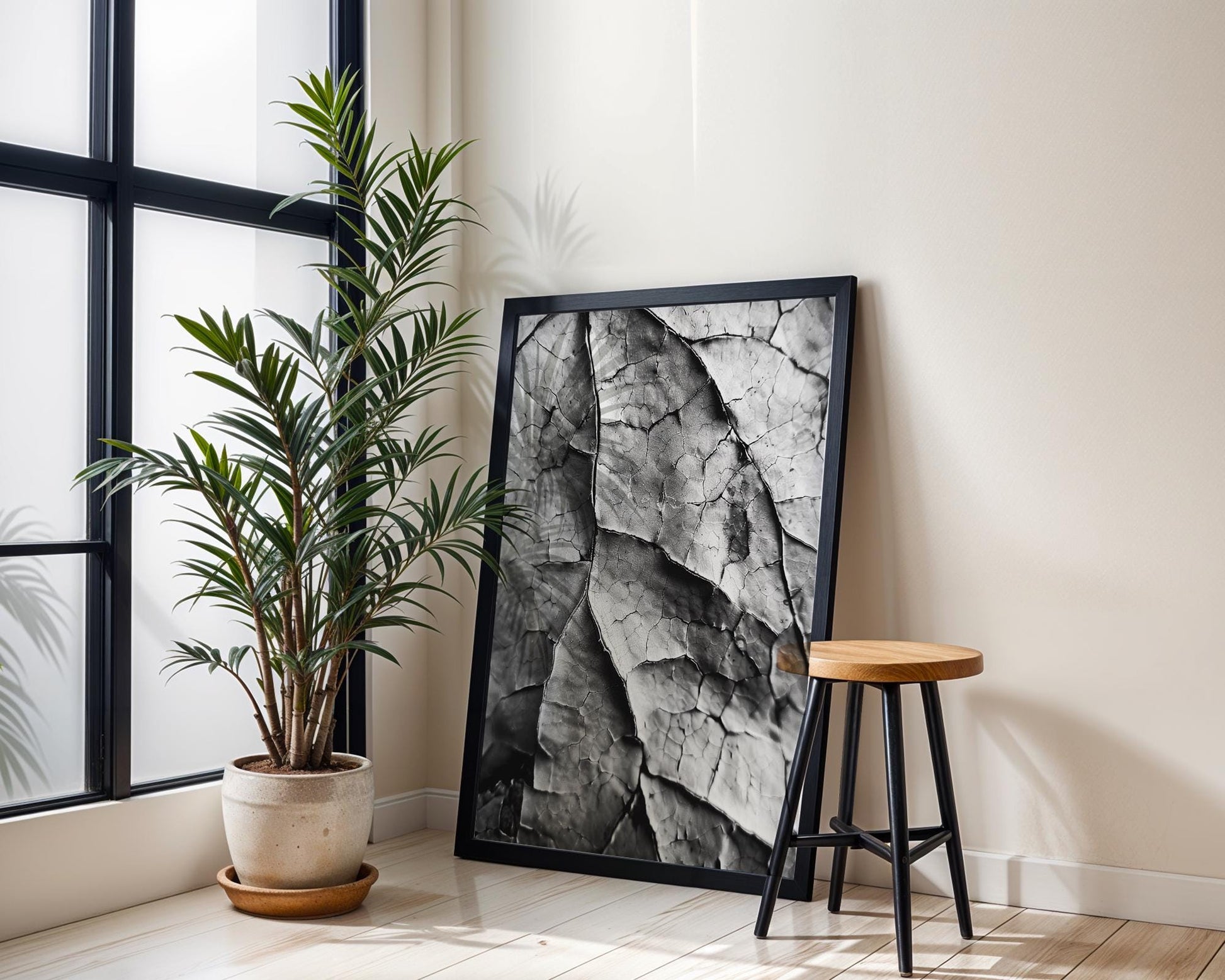 Botanical Photo | Abstract Leaf Macro Photography Print | Black & White Minimal abstract wall art print, geometric minimalist poster, modern Scandinavian decor, Monohaus