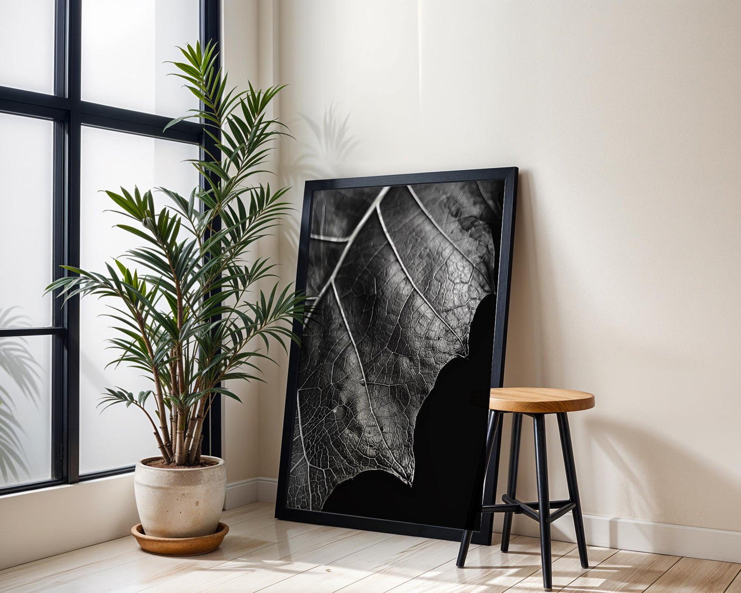 Botanical Photo | Abstract Leaf Macro Photography Print | Black & White Minimal abstract wall art print, geometric minimalist poster, modern Scandinavian decor, Monohaus