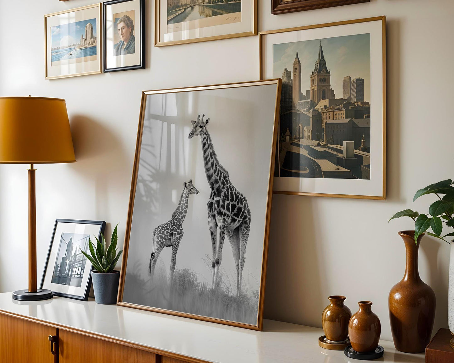 Wildlife Poster | Giraffe & Calf Print | Minimalist Black and White Photography wall art print, minimalist black and white poster, modern Scandinavian wall decor, Monohaus