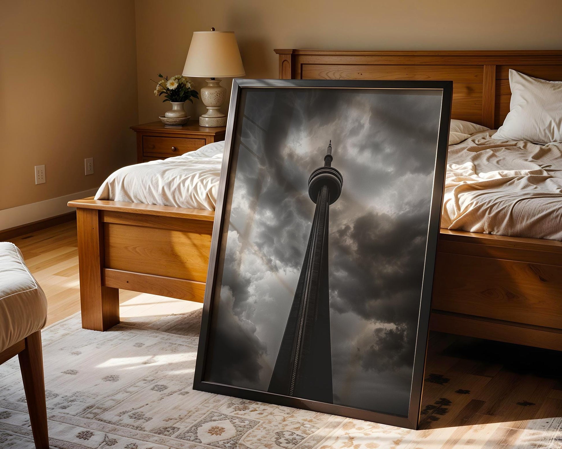 World Landmark | CN Tower Print | Dramatic Storm Clouds, Toronto Photography wall art print, black and white architectural poster, minimalist modern Scandinavian wall decor, Monohaus
