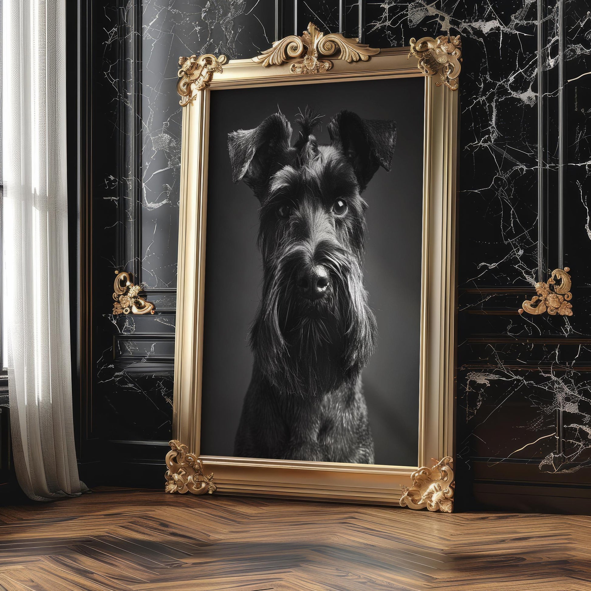 Dog Photography Black Schnauzer Portrait Print | Minimalist wall art print, minimalist black and white poster, modern Scandinavian wall decor, Monohaus