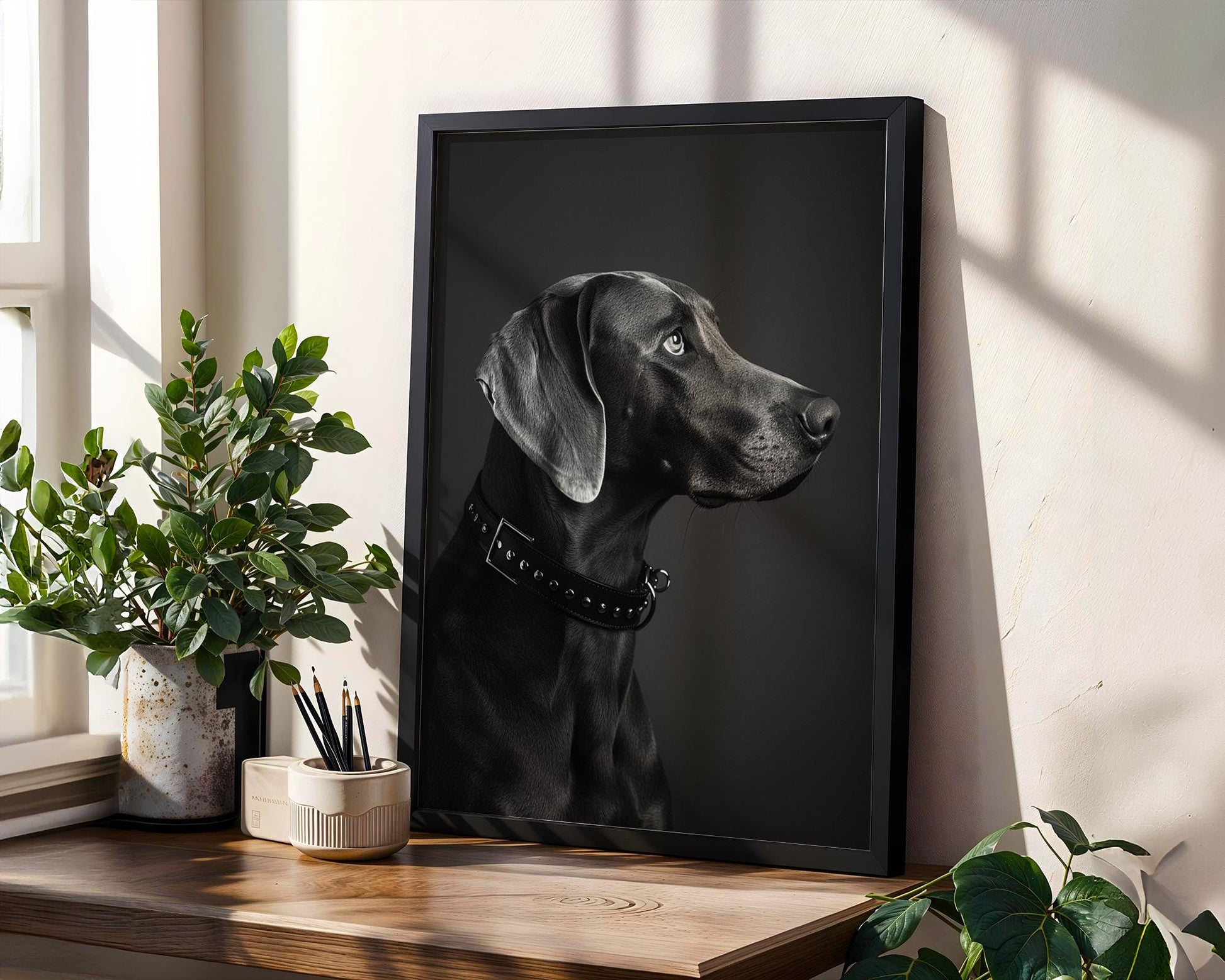 Dog Photography Weimaraner Modern Print Black and White Scandi Home wall art print, minimalist black and white poster, modern Scandinavian wall decor, Monohaus
