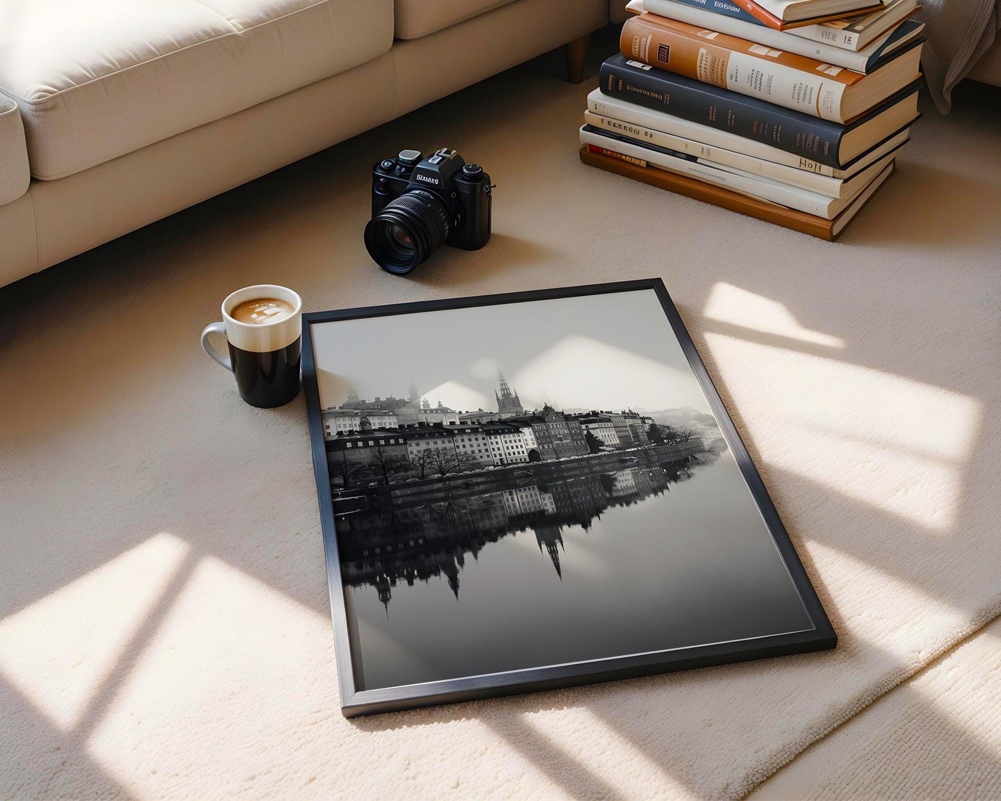 World Landmark | Stockholm Old Town Print | Black and White Sweden Photography wall art print, minimalist black and white poster, modern Scandinavian wall decor, Monohaus