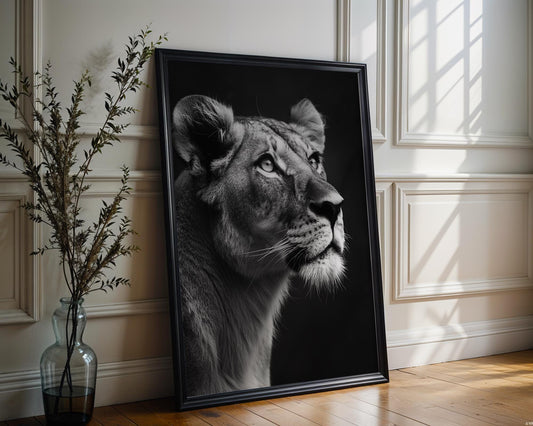 Wildlife Poster | Lioness Black & White Photography Print | Minimalist Safari Wall Art wall art print, minimalist black and white poster, modern Scandinavian wall decor, Monohaus