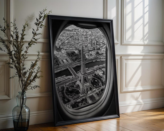 World Landmark | Eiffel Tower Print | Black and White Paris Aerial View wall art print, black and white architectural poster, minimalist modern Scandinavian wall decor, Monohaus