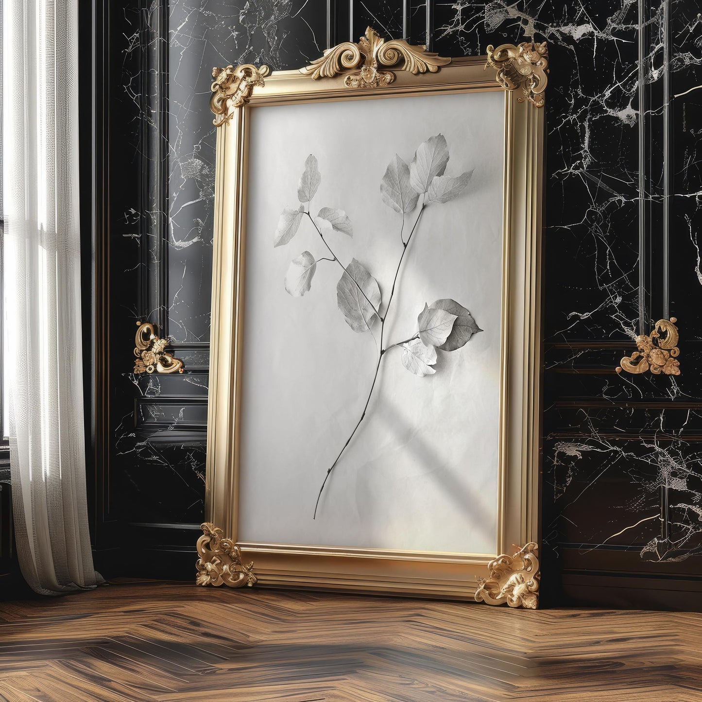 Urban Photography | Botanical Line Art Print | Minimalist Leaf Drawing, Black and White abstract wall art print, geometric minimalist poster, modern Scandinavian decor, Monohaus