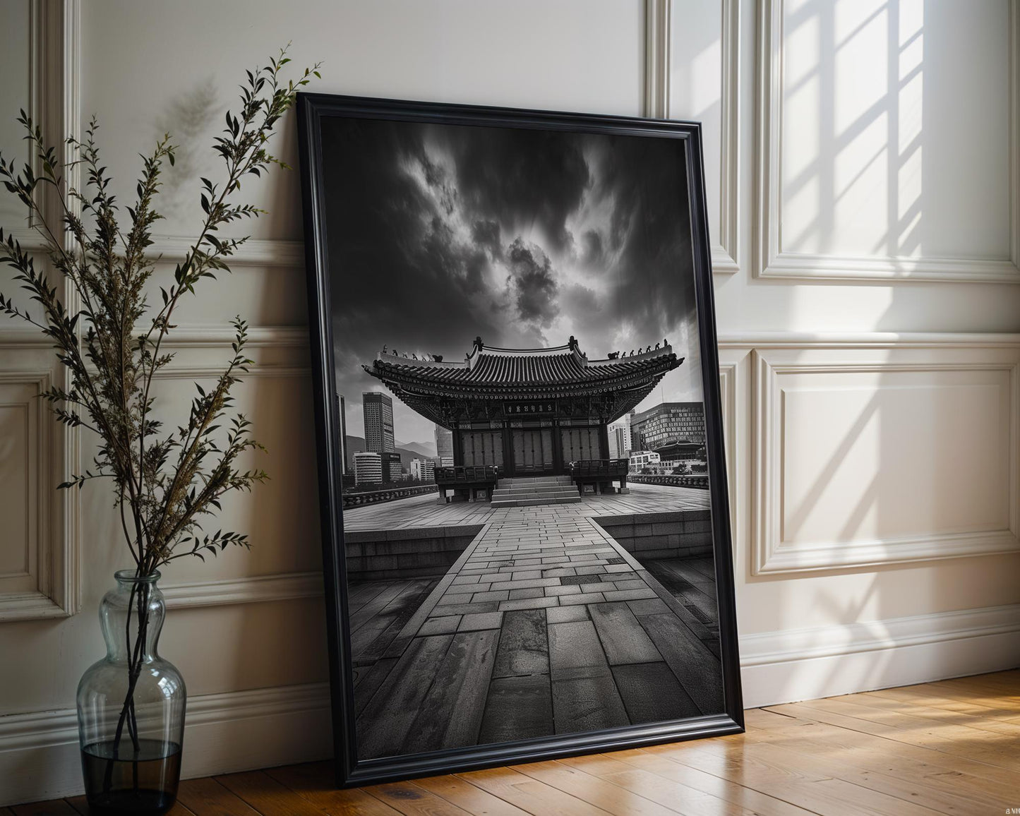 World Landmark | Gyeongbokgung Palace Print | Seoul Black and White Photography wall art print, minimalist black and white poster, modern Scandinavian wall decor, Monohaus