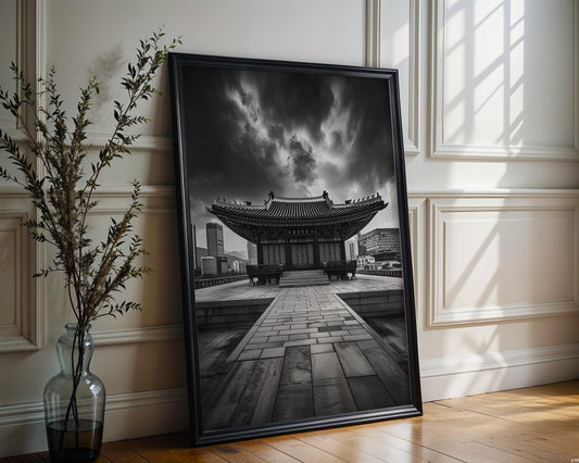 World Landmark | Gyeongbokgung Palace Print | Seoul Black and White Photography wall art print, minimalist black and white poster, modern Scandinavian wall decor, Monohaus