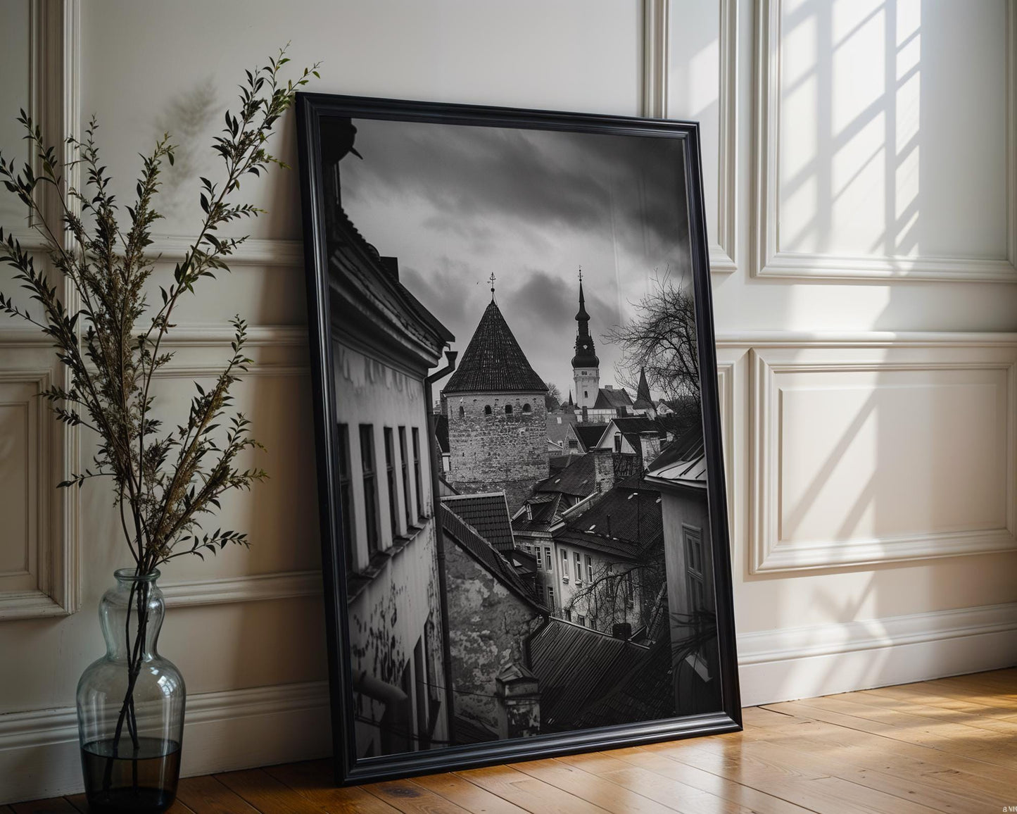 World Landmark | Tallinn Old Town Photography Print | Black and White Estonia Architecture