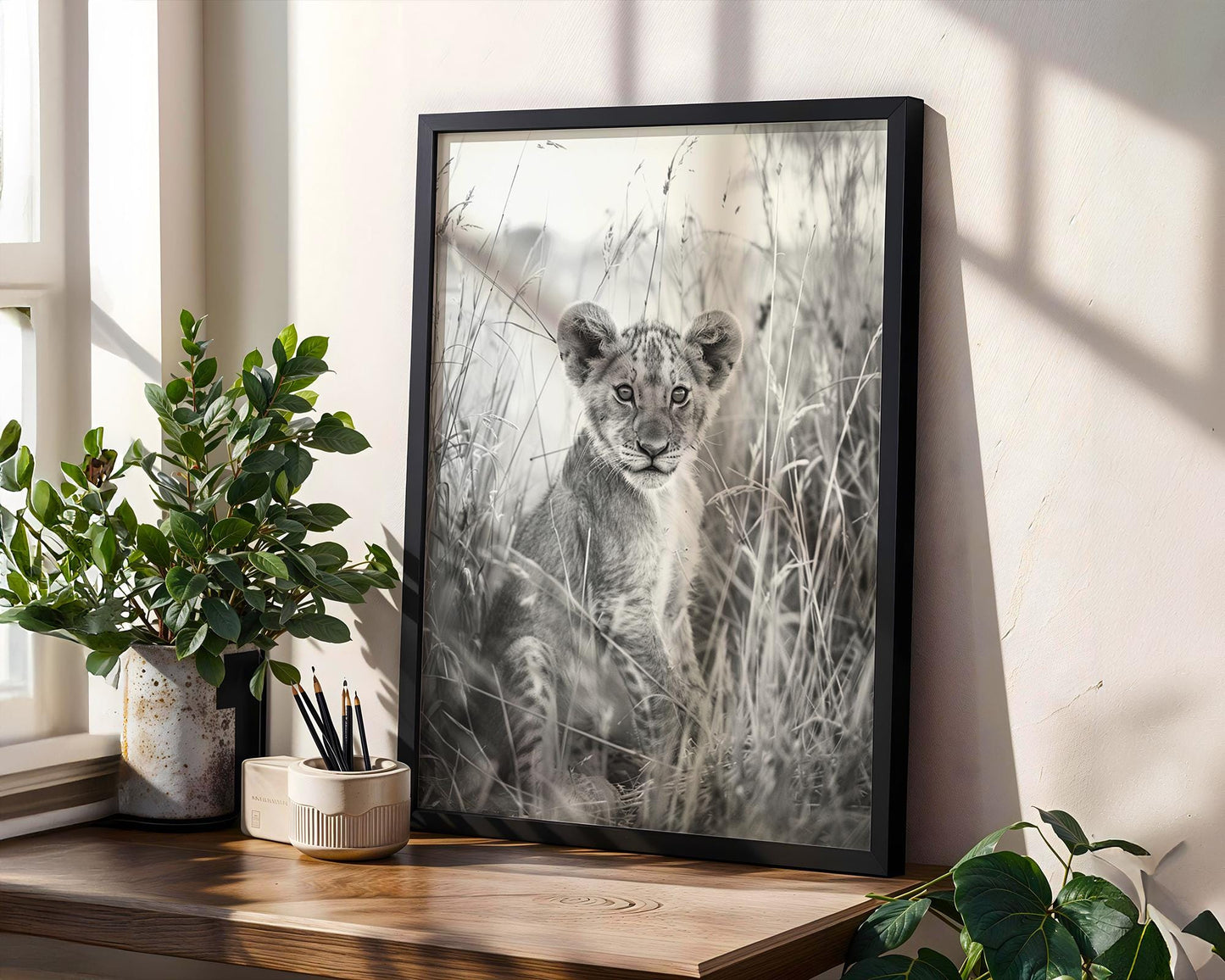 Wildlife Poster | Lion Cub Print | Black & White Safari Photography Wall Art wall art print, minimalist black and white poster, modern Scandinavian wall decor, Monohaus