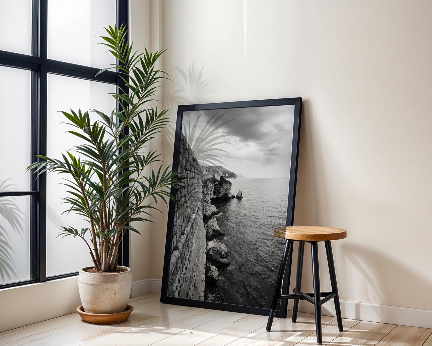 World Landmark | Dubrovnik Old Town Walls Print | Black and White Croatia Photography wall art print, minimalist black and white poster, modern Scandinavian wall decor, Monohaus