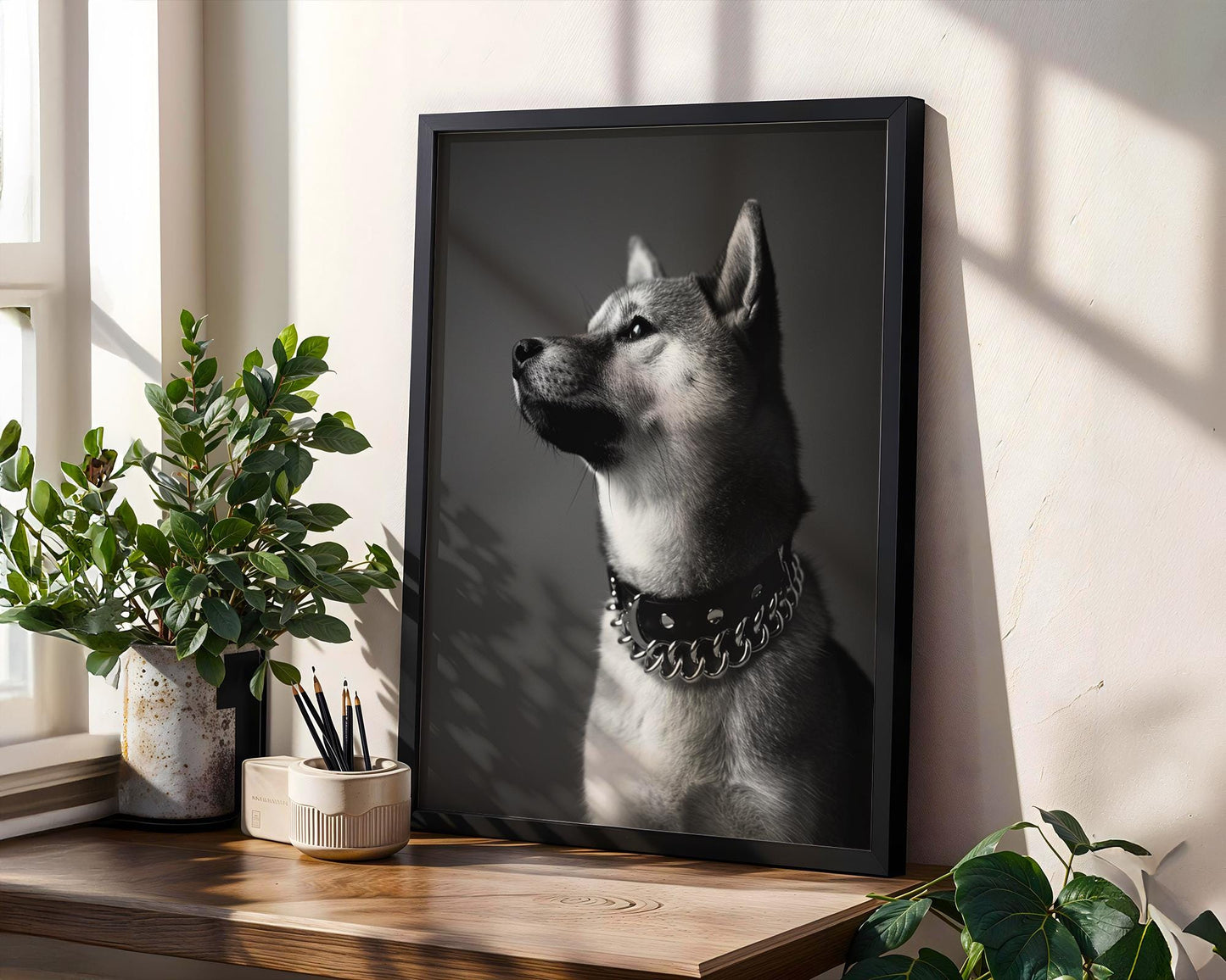 Dog Photography Shiba Inu Portrait Print | Modern Black and White wall art print, minimalist black and white poster, modern Scandinavian wall decor, Monohaus