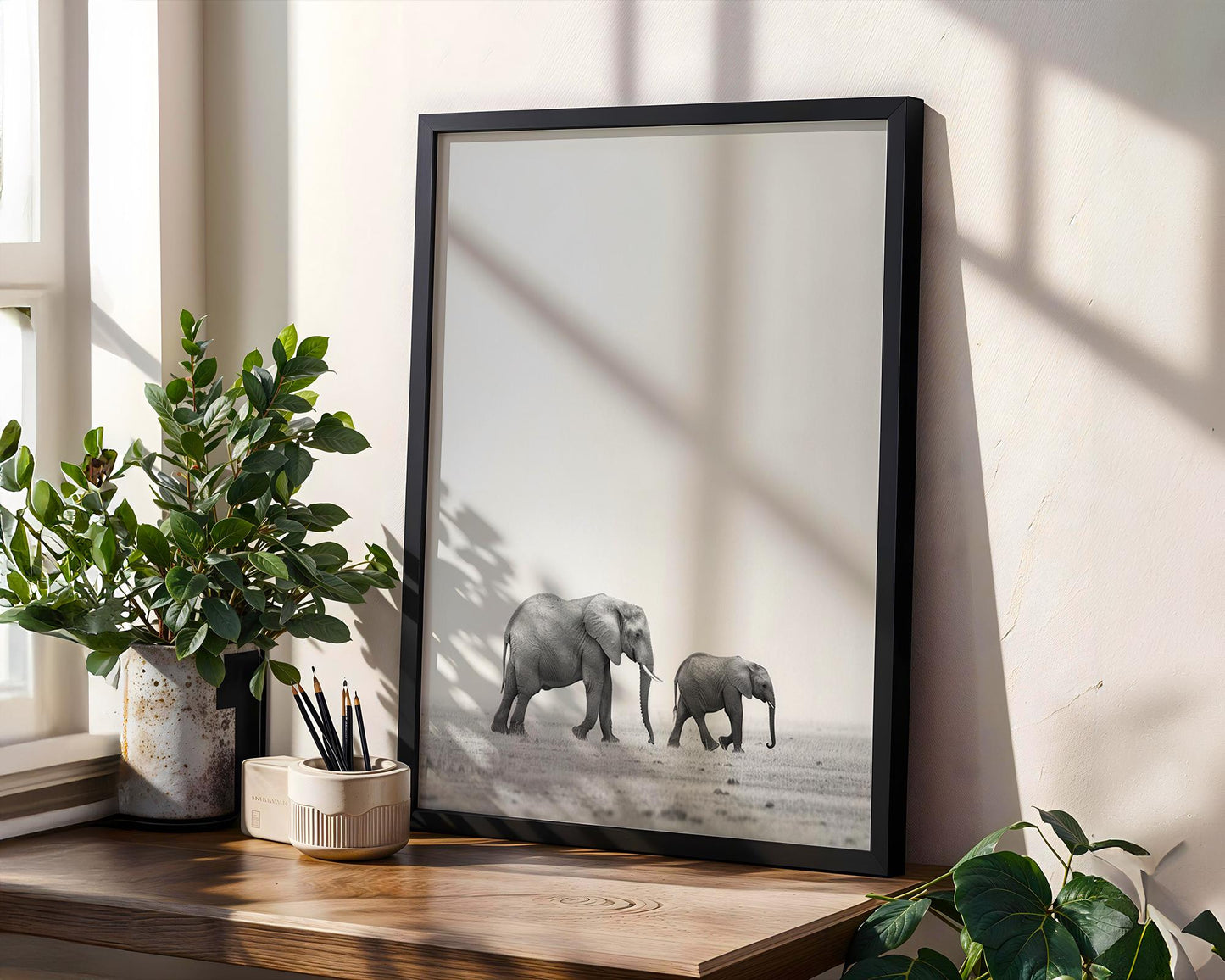 Wildlife Poster | Elephant Family Art Print • Minimalist Black & White Photography wall art print, minimalist black and white poster, modern Scandinavian wall decor, Monohaus