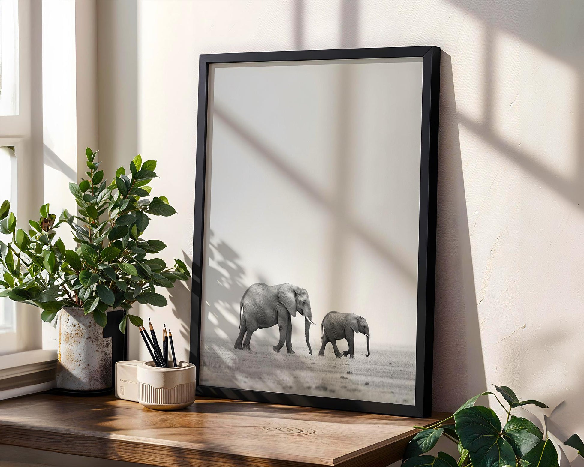 Wildlife Poster | Elephant Family Art Print • Minimalist Black & White Photography wall art print, minimalist black and white poster, modern Scandinavian wall decor, Monohaus