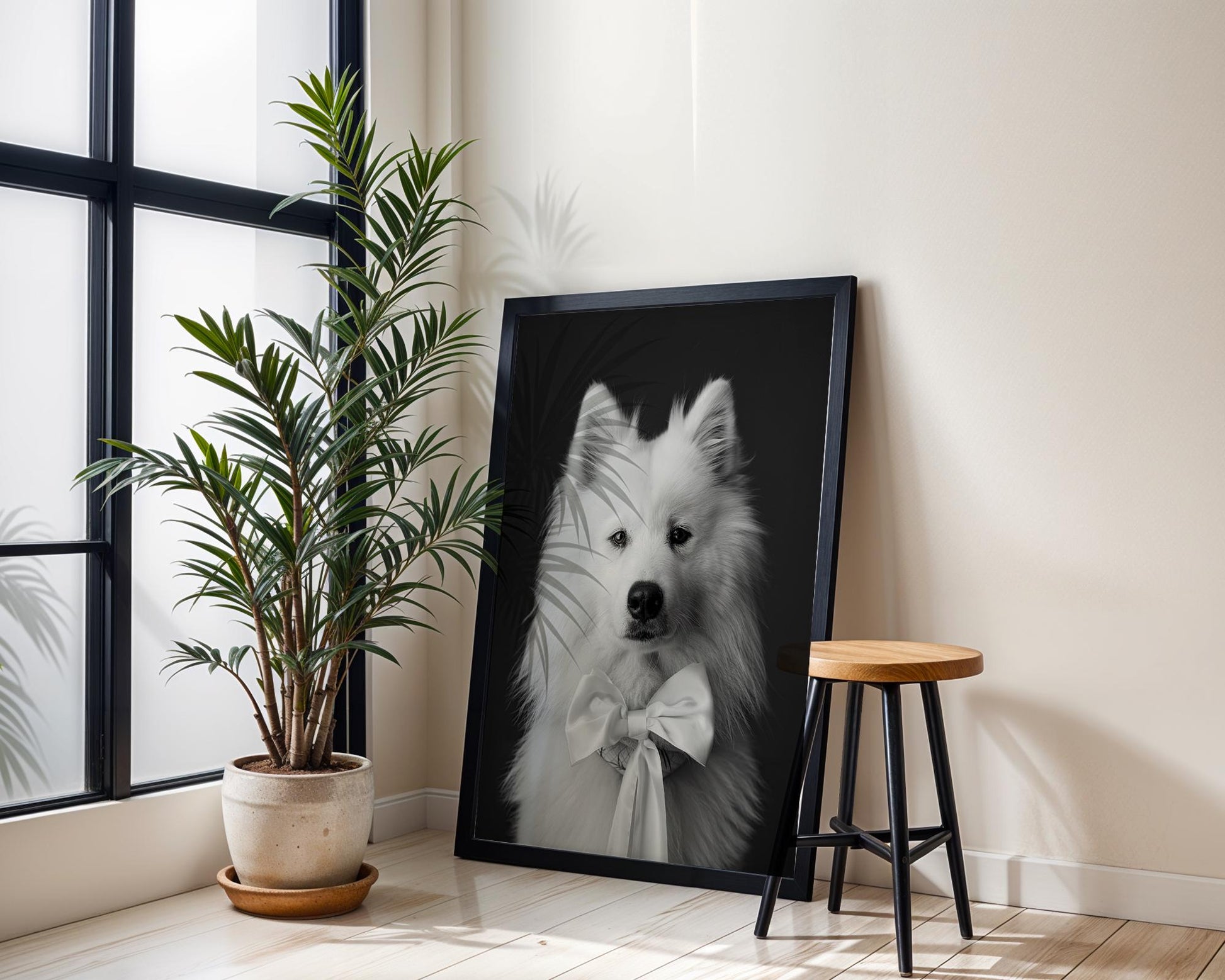 Dog Photography | Samoyed Puppy Portrait Pet Print | Black and White wall art print, minimalist black and white poster, modern Scandinavian wall decor, Monohaus