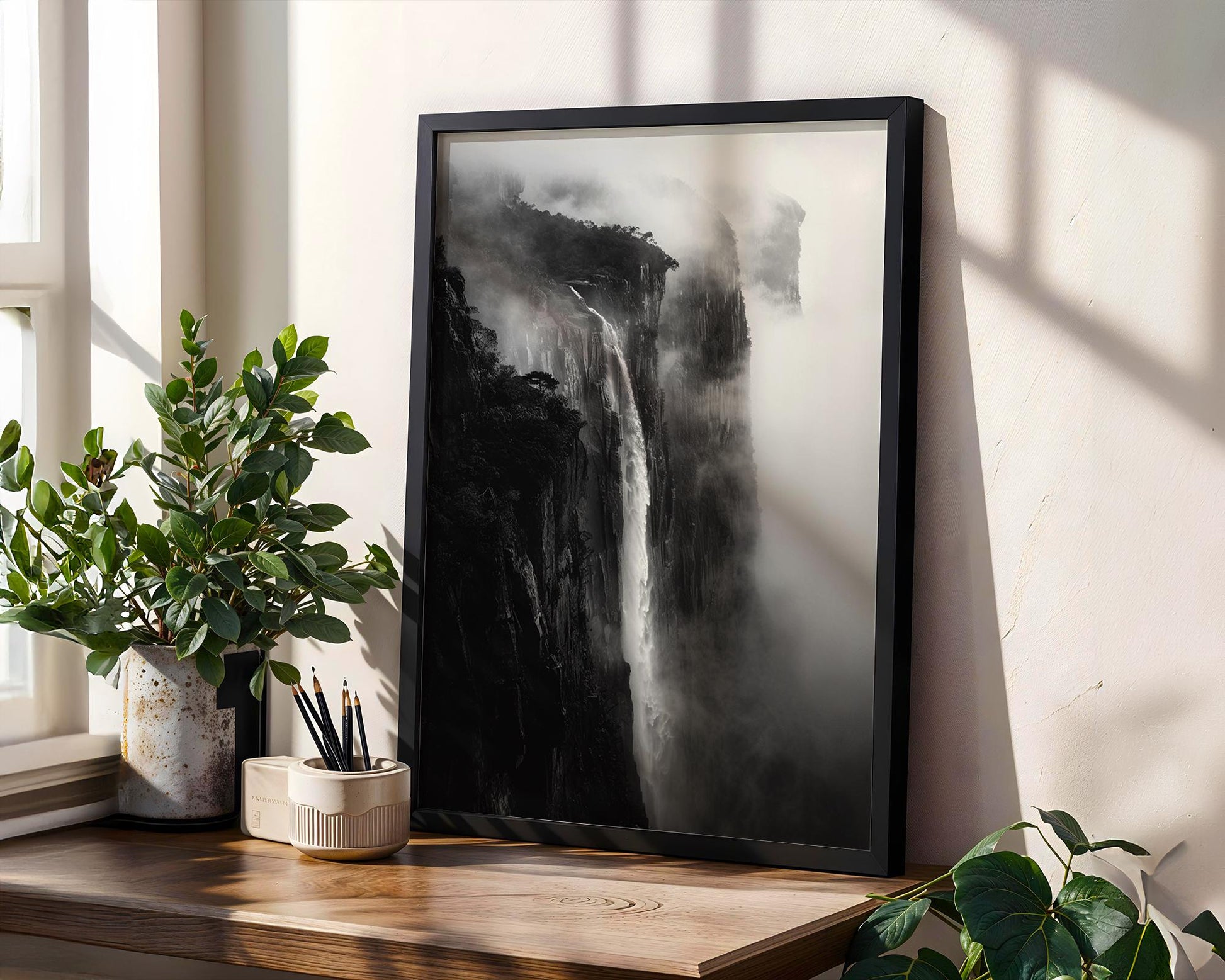 World Landmark | Waterfall Photography Print | Dramatic Black and White Landscape Wall Art wall art print, minimalist black and white poster, modern Scandinavian wall decor, Monohaus