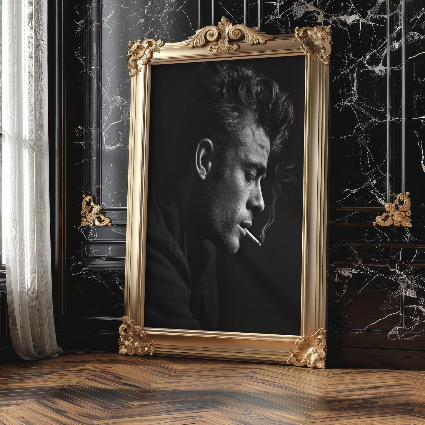 Minimal Wall Art Black & White Smoking Man Portrait | Classic Film Noir Photography Print wall art print, minimalist black and white poster, modern Scandinavian wall decor, Monohaus