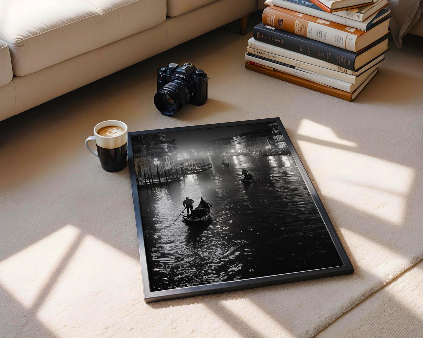 World Landmark | Venice Gondola Print | Black and White Italian Canal Photography wall art print, minimalist black and white poster, modern Scandinavian wall decor, Monohaus