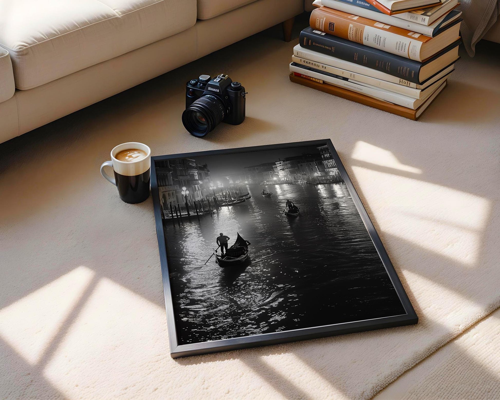 World Landmark | Venice Gondola Print | Black and White Italian Canal Photography wall art print, minimalist black and white poster, modern Scandinavian wall decor, Monohaus