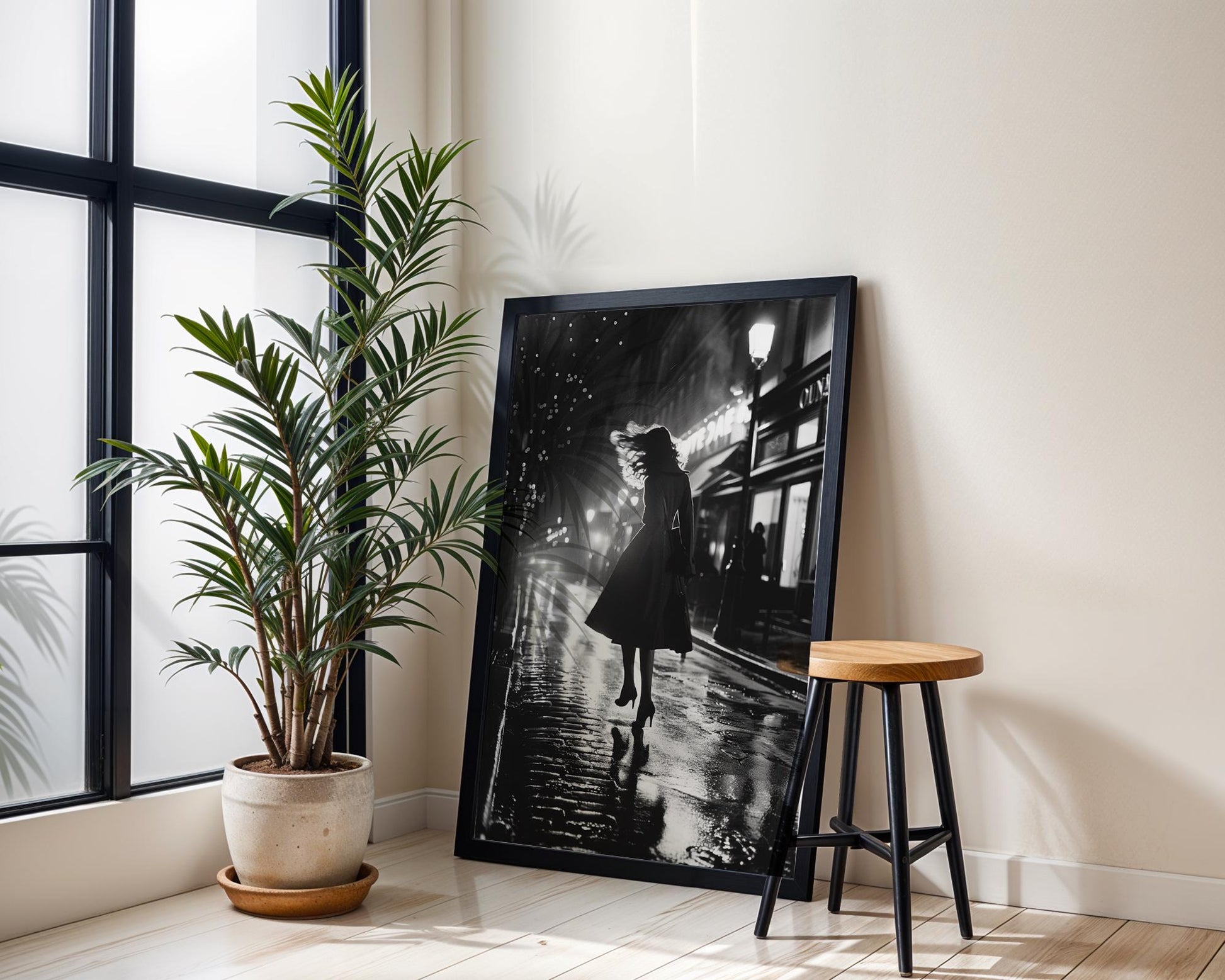 Urban Photography | Paris Street Photography Print | Woman in Motion, Black and White Noir Art black and white photo print, minimalist monochrome wall art poster for modern interiors, Monohaus