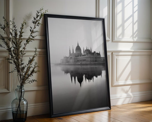 World Landmark | Budapest Parliament Print | Black and White Architecture Photography wall art print, black and white architectural poster, minimalist modern Scandinavian wall decor, Monohaus