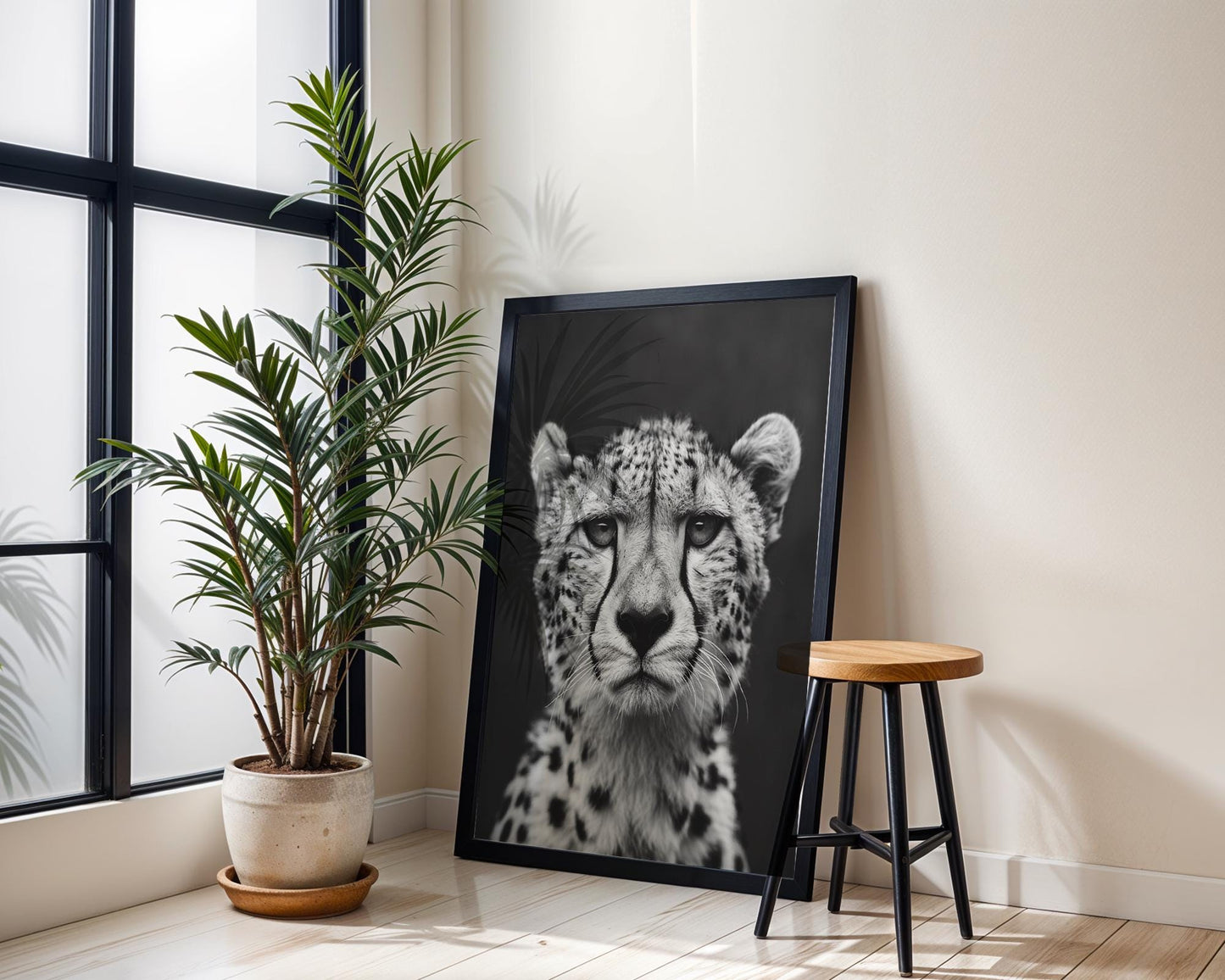 Wildlife Poster | Cheetah Portrait Print • Black & White Safari Photography, Minimal Scandi Wall Art wall art print, minimalist black and white poster, modern Scandinavian wall decor, Monohaus