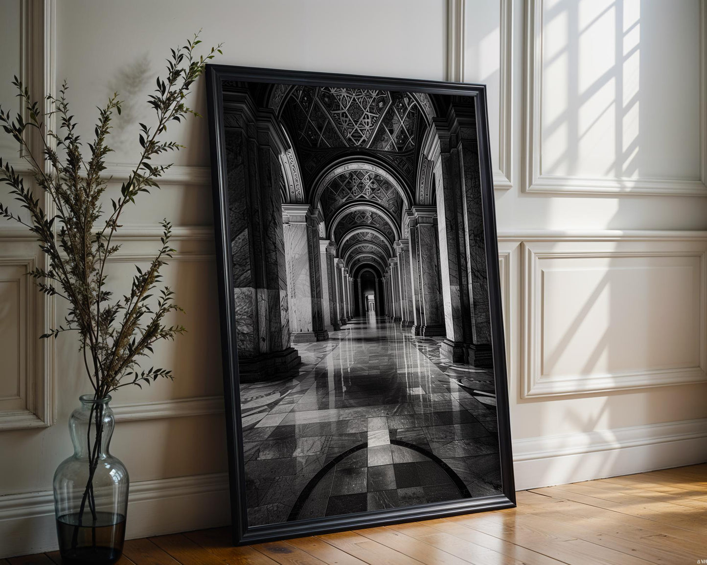 World Landmark | Vienna National Library Print | Grand Hallway Architecture, Luxury Home Decor wall art print, black and white architectural poster, minimalist modern Scandinavian wall decor, Monohaus