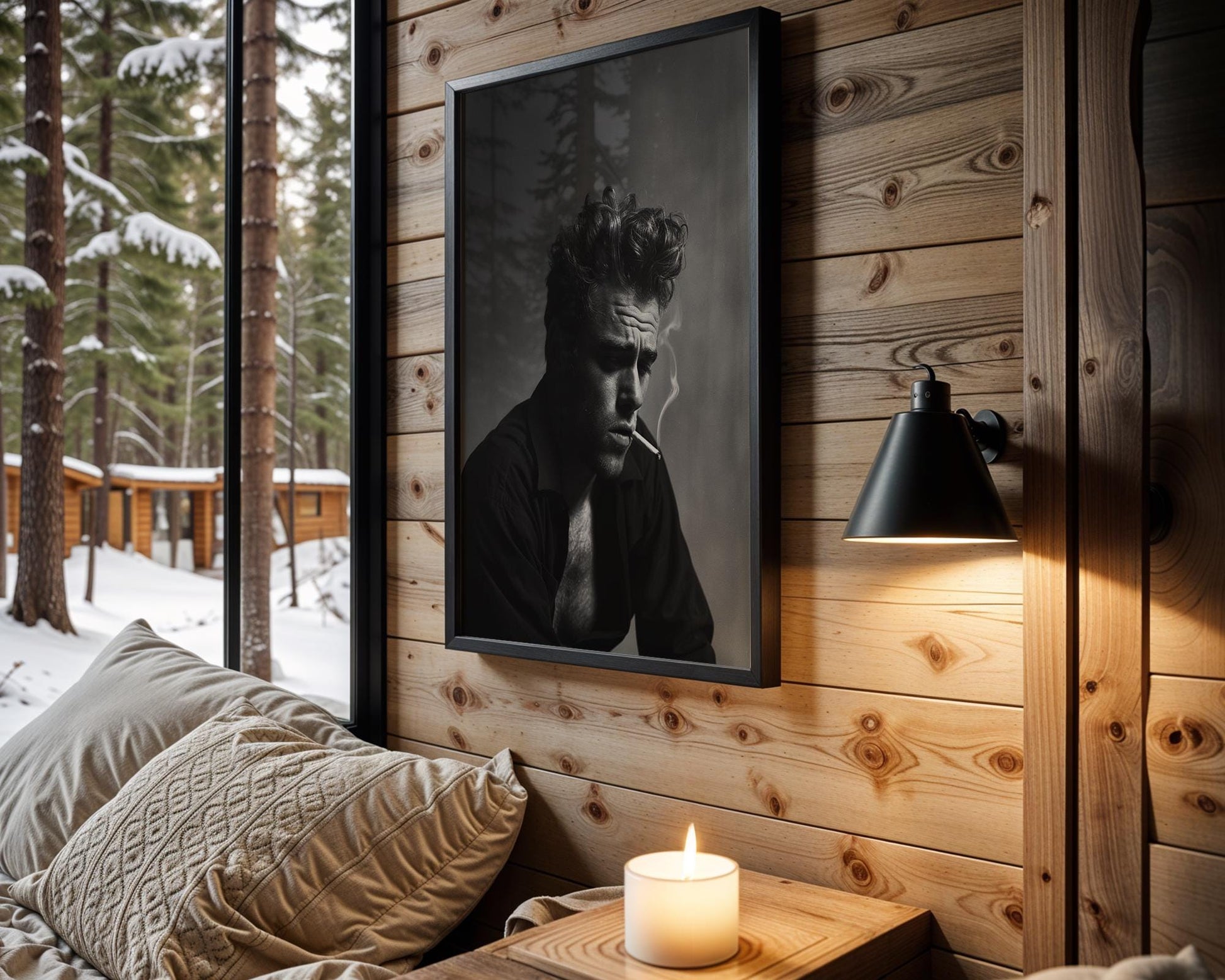 Minimal Wall Art Black & White Smoking Man Portrait | Classic Film Noir Photography Print wall art print, minimalist black and white poster, modern Scandinavian wall decor, Monohaus